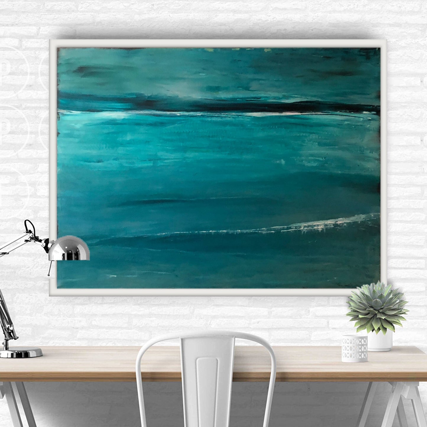 Blue Green Ocean Original Abstract Painting Coastal Contemporary Horizon Landscape