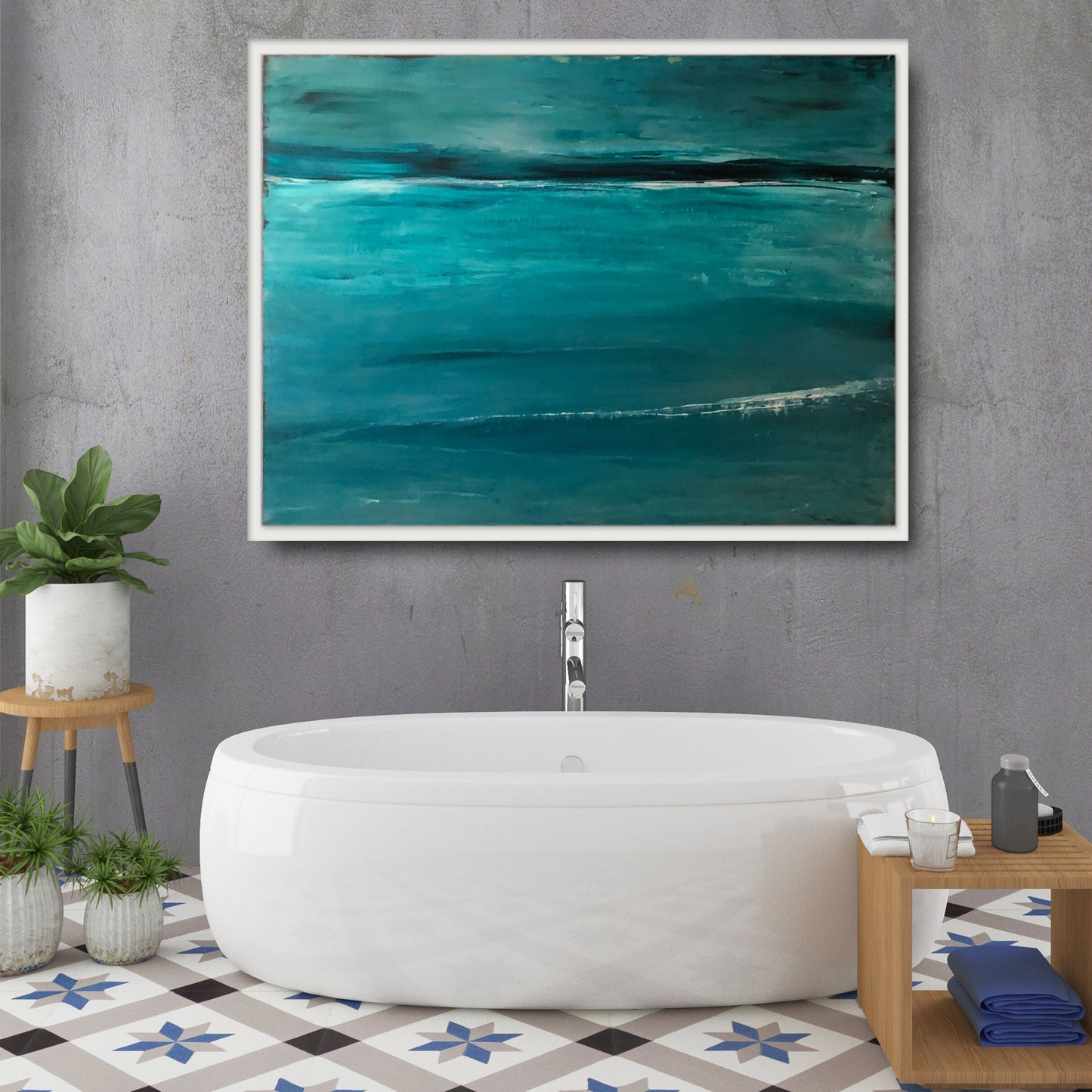 Blue Green Ocean Original Abstract Painting Coastal Contemporary Horizon Landscape