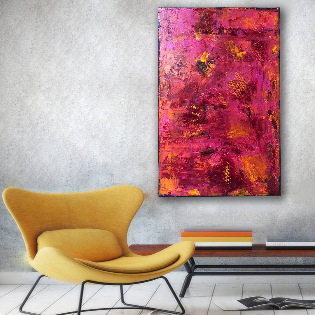 Orange & Pink on Rust - Original Acrylic on Canvas