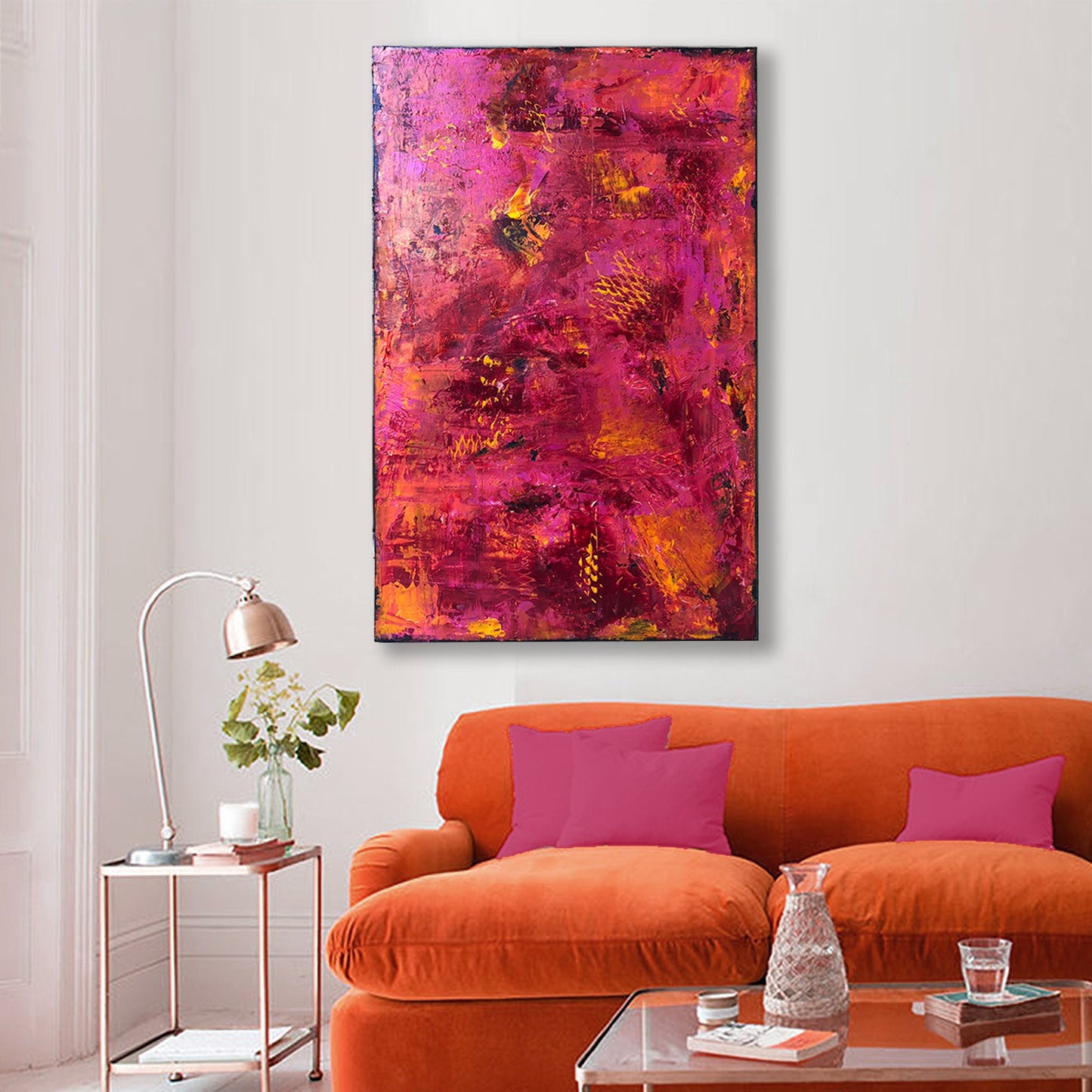 Orange & Pink on Rust - Original Acrylic on Canvas