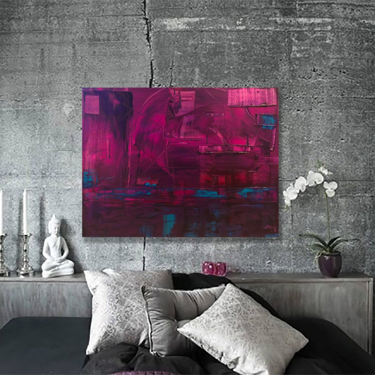 Original Abstract Textured Painting | Colorful Purple Magenta Blue Silver | Industrial Contemporary Modern Art KC Industrial Art & Design
