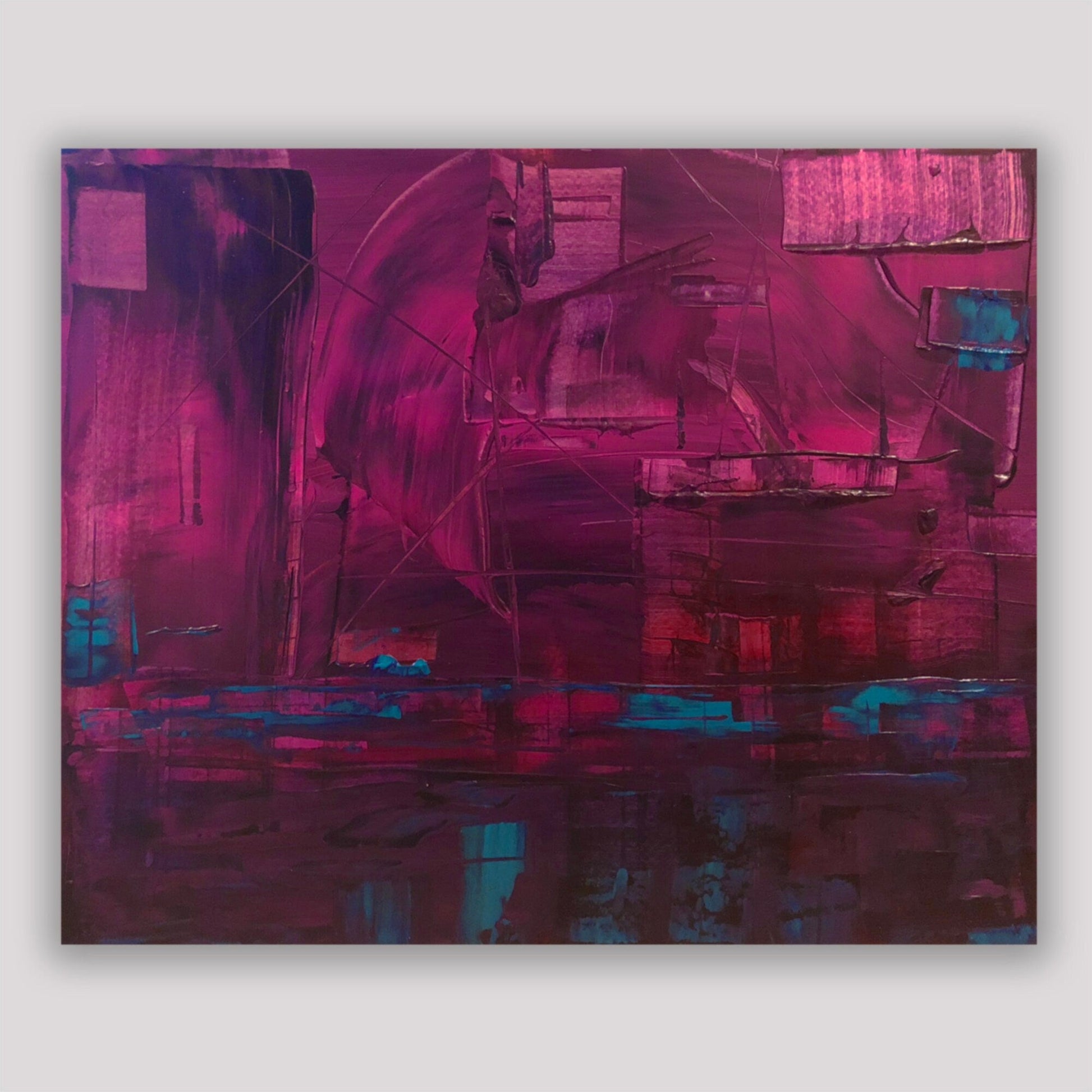 Original Abstract Textured Painting | Colorful Purple Magenta Blue Silver | Industrial Contemporary Modern Art KC Industrial Art & Design