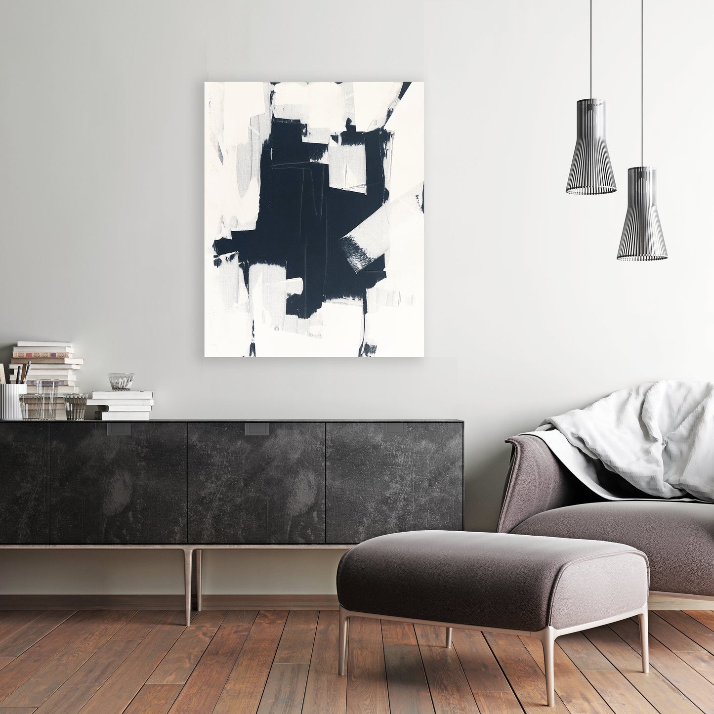 Black & White Industrial Original Abstract Painting - 1st in A Series of 3