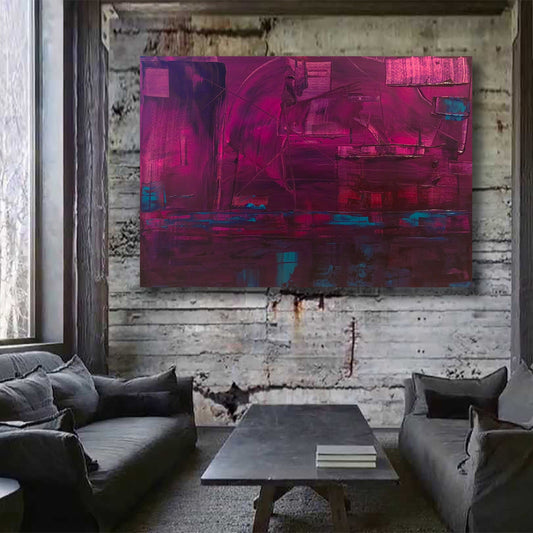 Original Abstract Textured Painting | Colorful Purple Magenta Blue Silver | Industrial Contemporary Modern Art KC Industrial Art & Design