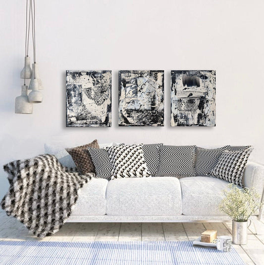 Black & White Series Set of 3 | - Original Abstract Paintings on Canvas