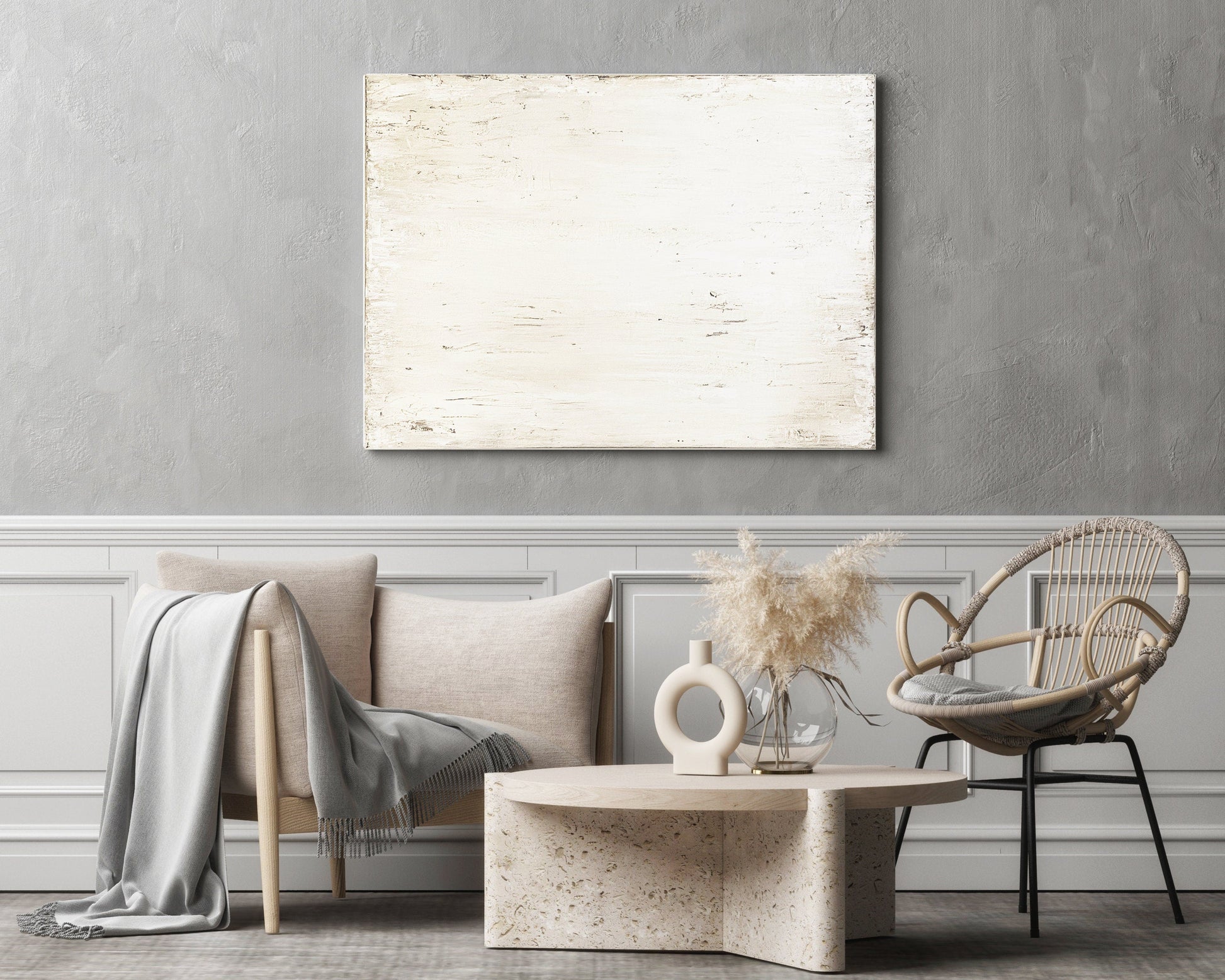 Neutral Beige Textured Minimalist Abstract Cream Tan Brown White Painting | Blanca Series - 0001 KC Industrial Art & Design