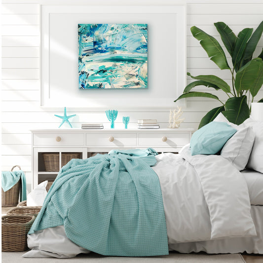 Original Abstract Painting | Blue, Aqua, Turquoise, Mint Green and White Coastal Farmhouse Contemporary Style KC Industrial Art & Design