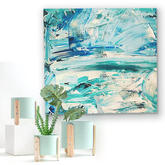 Original Abstract Painting | Blue, Aqua, Turquoise, Mint Green and White Coastal Farmhouse Contemporary Style KC Industrial Art & Design