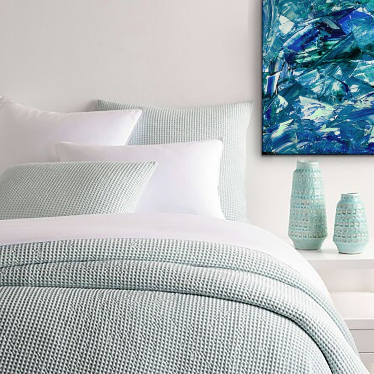 Original Coastal Abstract Textured Art | Blue Mint Green | Bright Colorful | Contemporary Modern | Coastal KC Industrial Art & Design