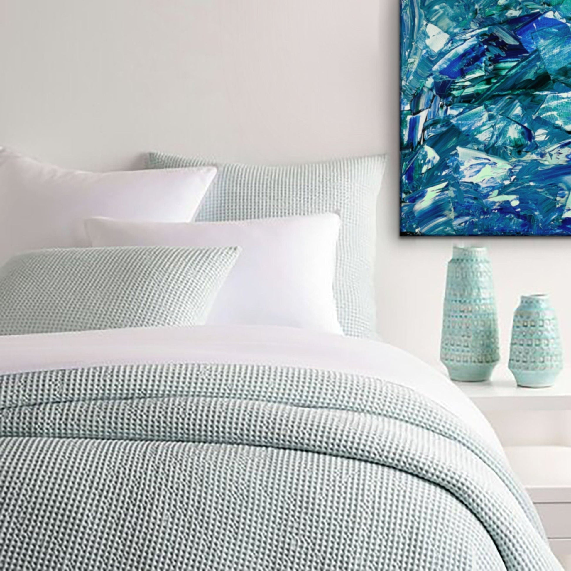 Original Coastal Abstract Textured Art | Blue Mint Green | Bright Colorful | Contemporary Modern | Coastal KC Industrial Art & Design
