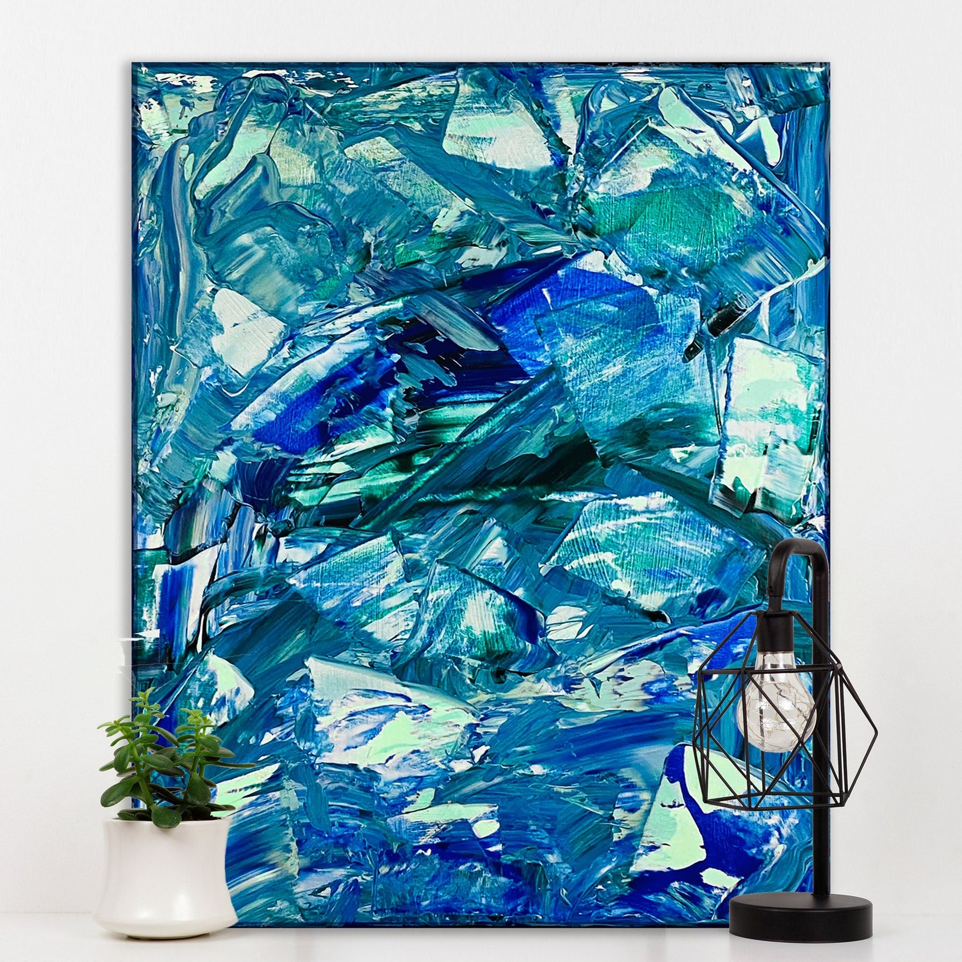 Original Coastal Abstract Textured Art | Blue Mint Green | Bright Colorful | Contemporary Modern | Coastal KC Industrial Art & Design