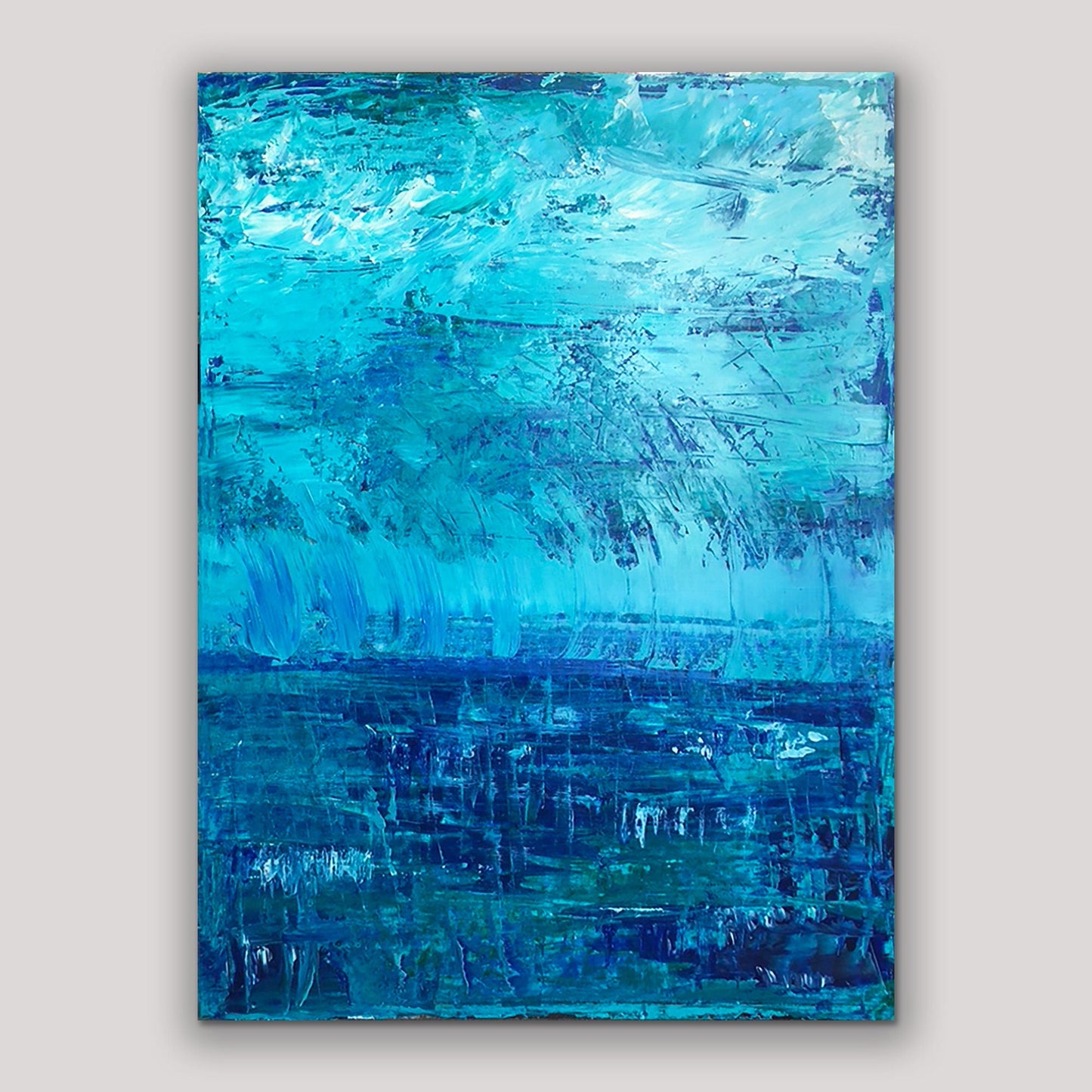 Original Abstract Painting Blue Storm | Art on Canvas | Teal | Aqua | Green | Thunder | Rain | Fresh | Texture | Layered Contemporary Modern KC Industrial Art & Design