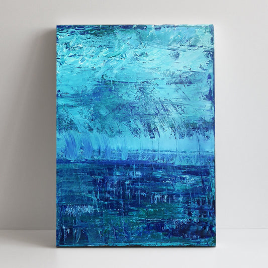 Original Abstract Painting Blue Storm | Art on Canvas | Teal | Aqua | Green | Thunder | Rain | Fresh | Texture | Layered Contemporary Modern KC Industrial Art & Design