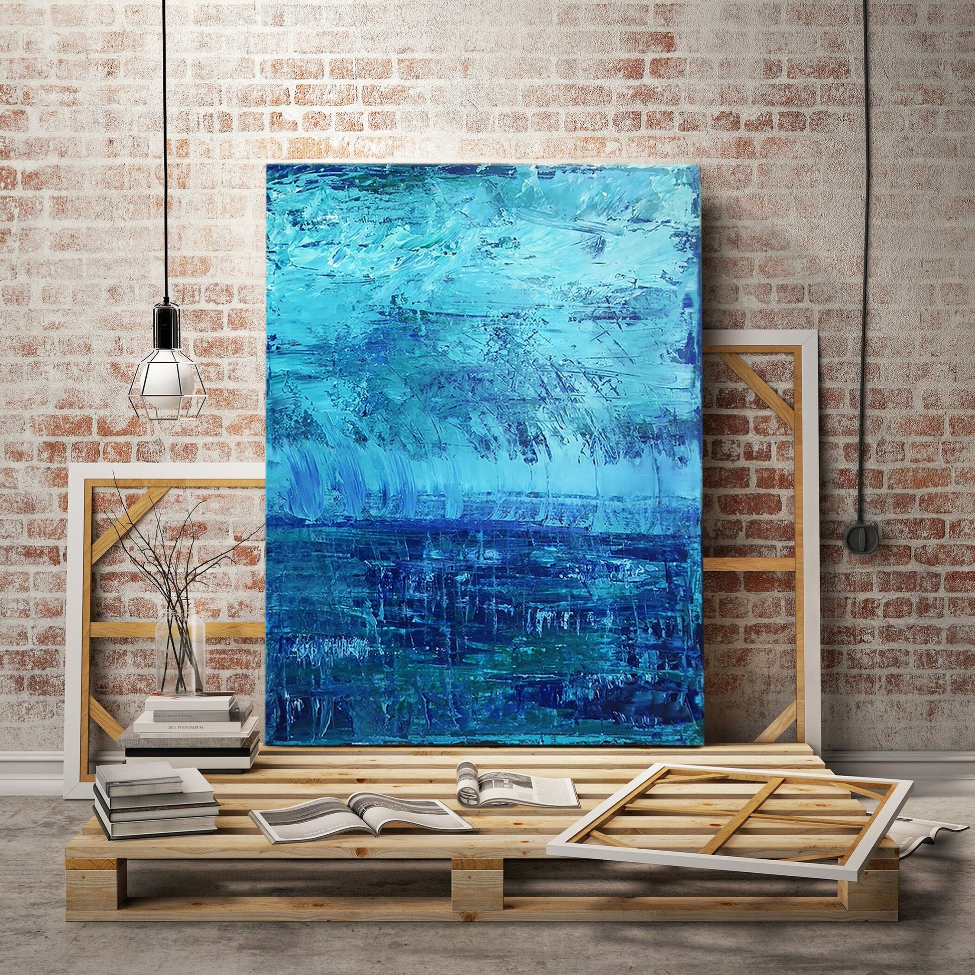 Original Abstract Painting Blue Storm | Art on Canvas | Teal | Aqua | Green | Thunder | Rain | Fresh | Texture | Layered Contemporary Modern KC Industrial Art & Design