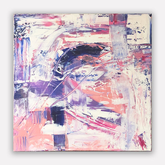 Right Turn: Colorful Abstract Pink Blue Magenta Violet Cream Art Canvas Bold Bright Original Painting