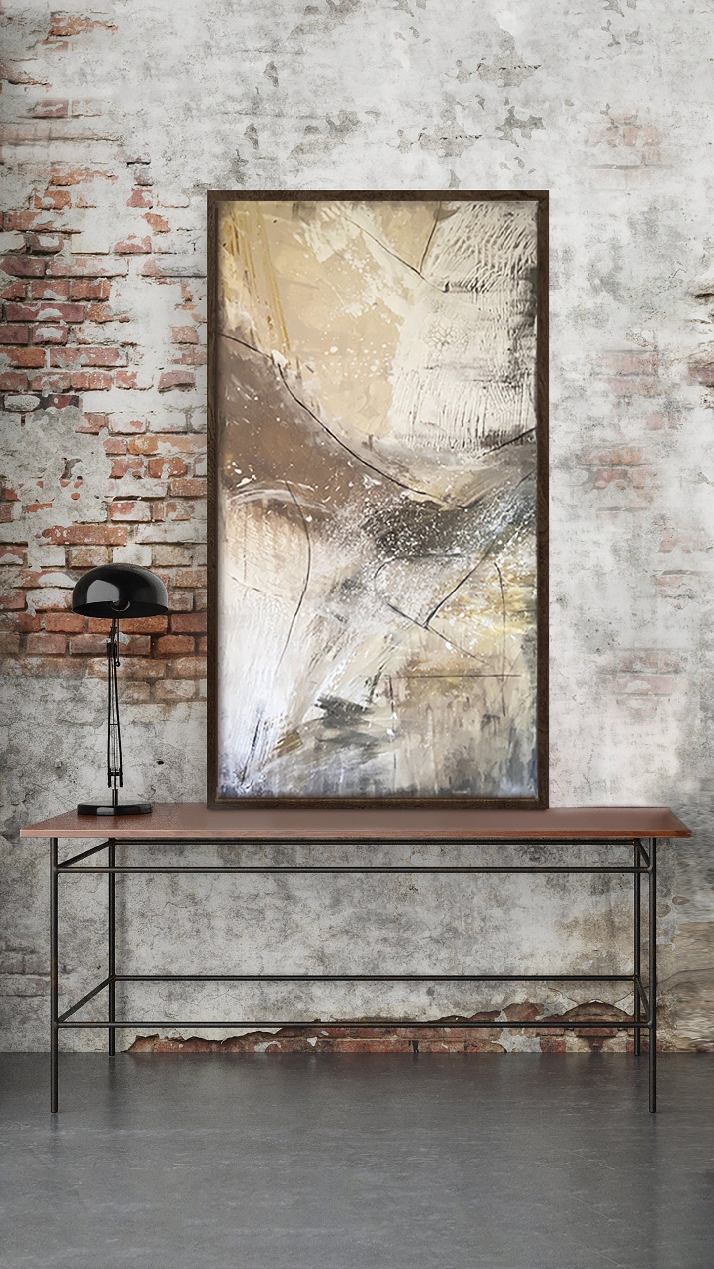 Neutral Beige Textured Original Abstract Art | Rust Tan Brown Cream White Copper Rustic Coastal Farmhouse Modern Organic Boho KC Industrial Art & Design
