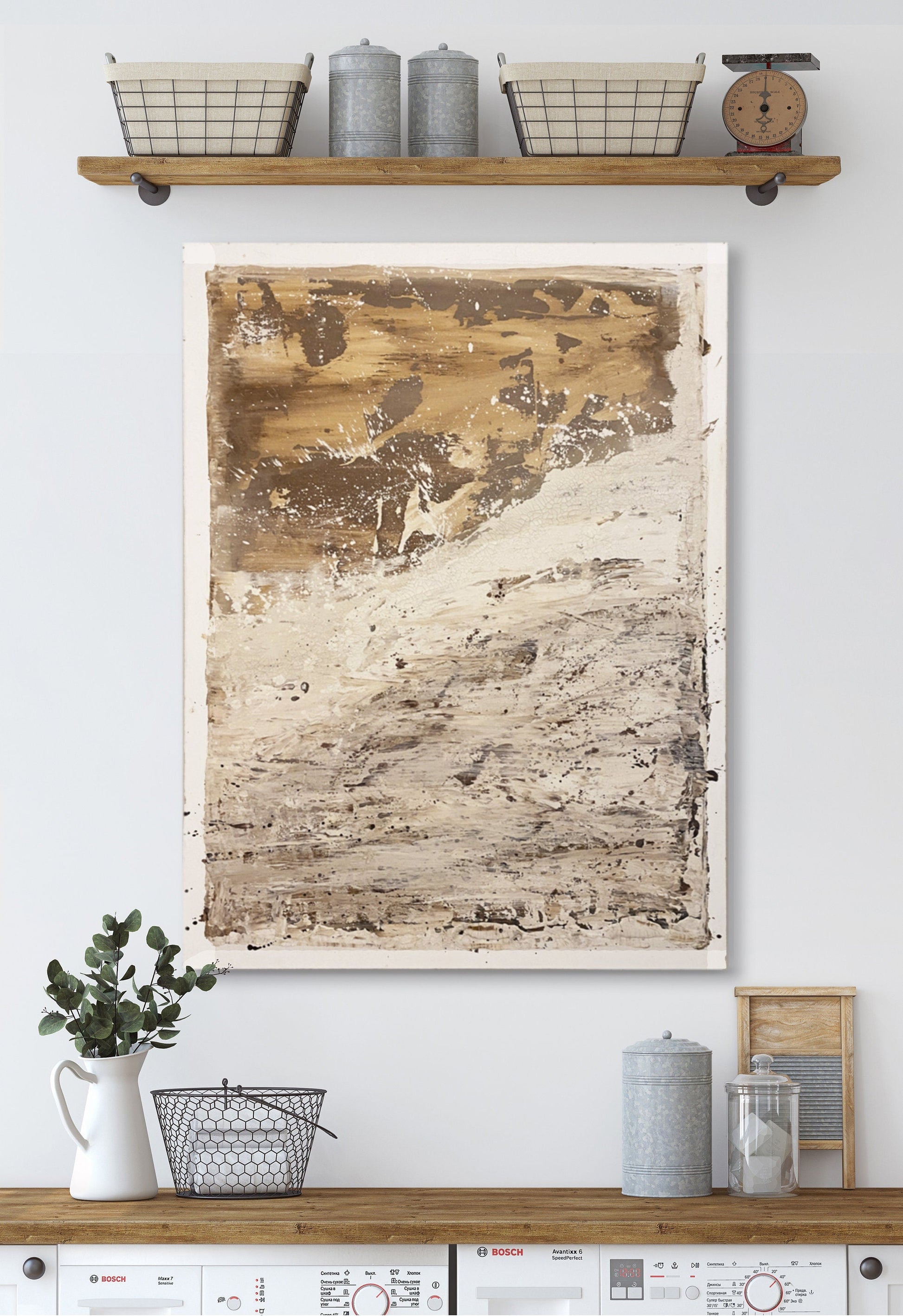 Neutral Beige Textured Original Abstract Art | Rust Tan Brown Cream White Copper Rustic Coastal Farmhouse Contemporary Style KC Industrial Art & Design