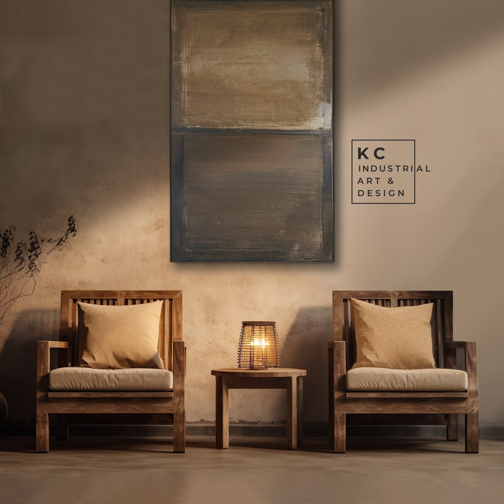 Minimalist | Abstract | Original Art | Ancient | Japandi | Wabi-Sabi | Distressed Art Painting | Primitive Earth | Brown | Tan | Beige KC Industrial Art & Design