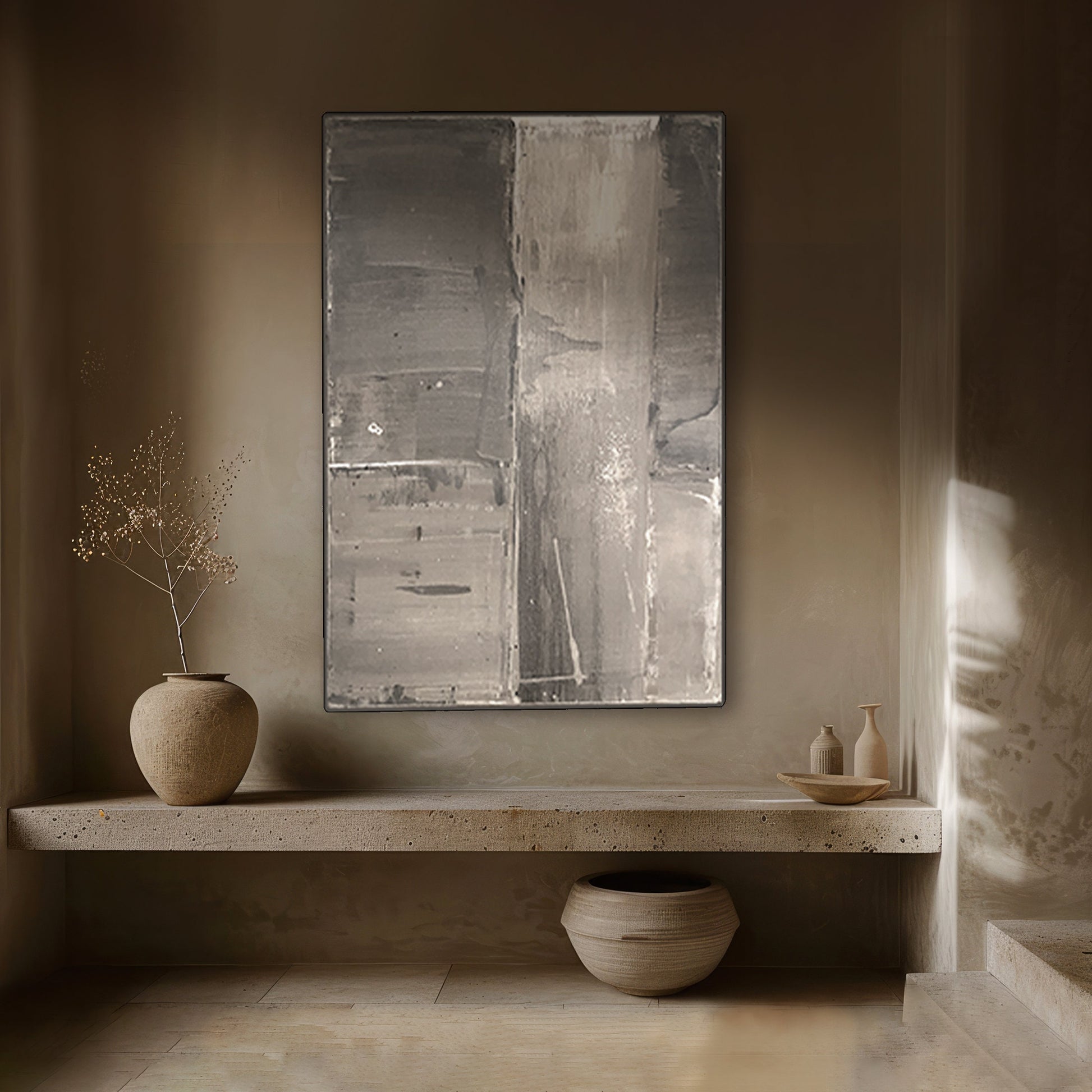 Modern Organic Wabi-Sabi Style | Abstract | Minimalist | Ancient | Primitive | Japandi | Original | Art | Brown Tan Beige KC Industrial Art & Design
