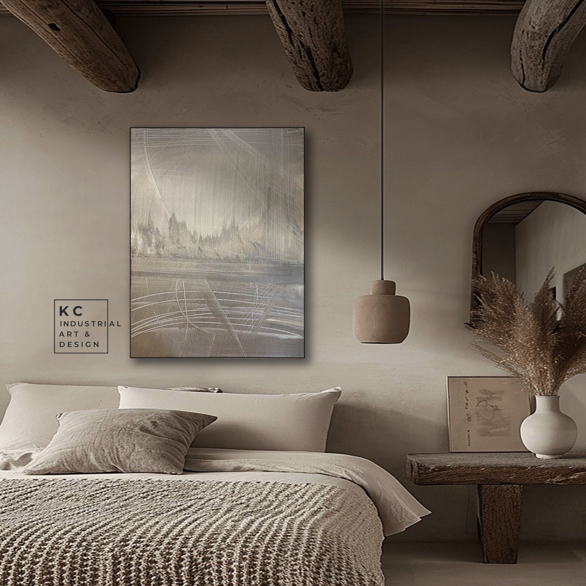 Modern Organic Abstract | Minimalist | Ancient | Primitive | Japandi | Wabi-Sabi Style Original | Art | Beige Cream | Shroud KC Industrial Art & Design