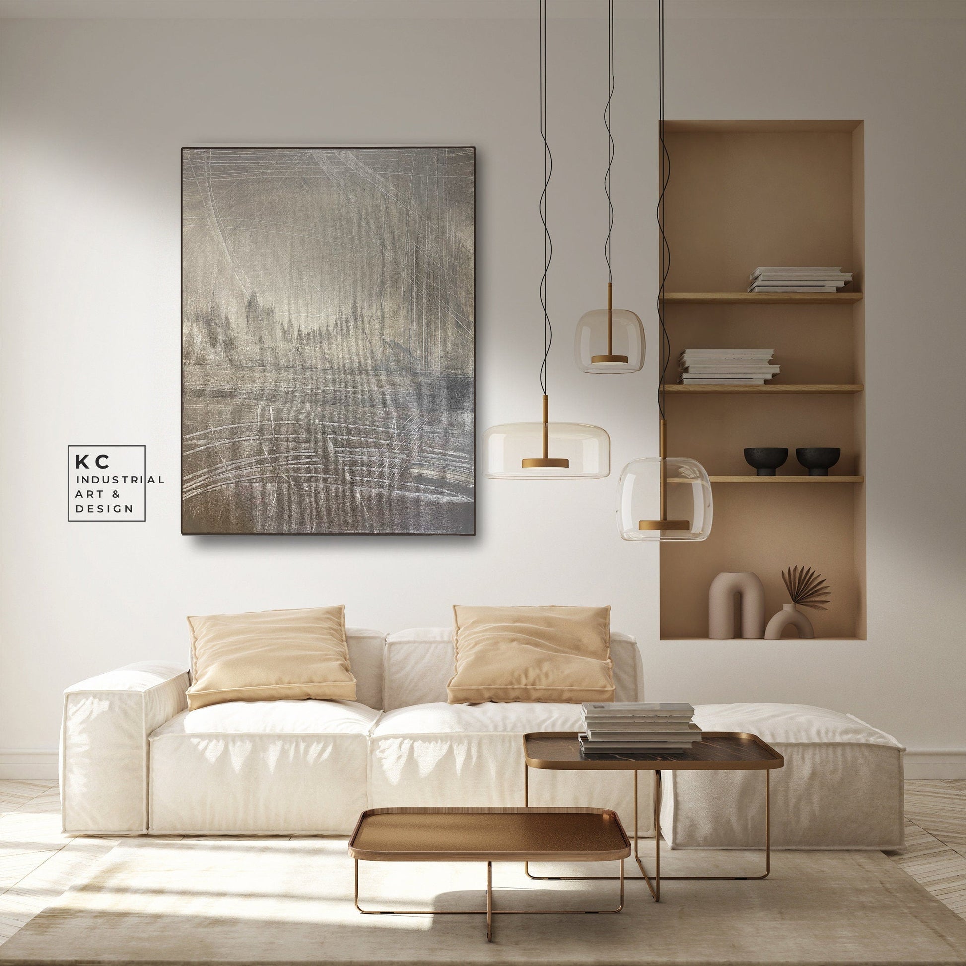 Modern Organic Abstract | Minimalist | Ancient | Primitive | Japandi | Wabi-Sabi Style Original | Art | Beige Cream | Shroud KC Industrial Art & Design
