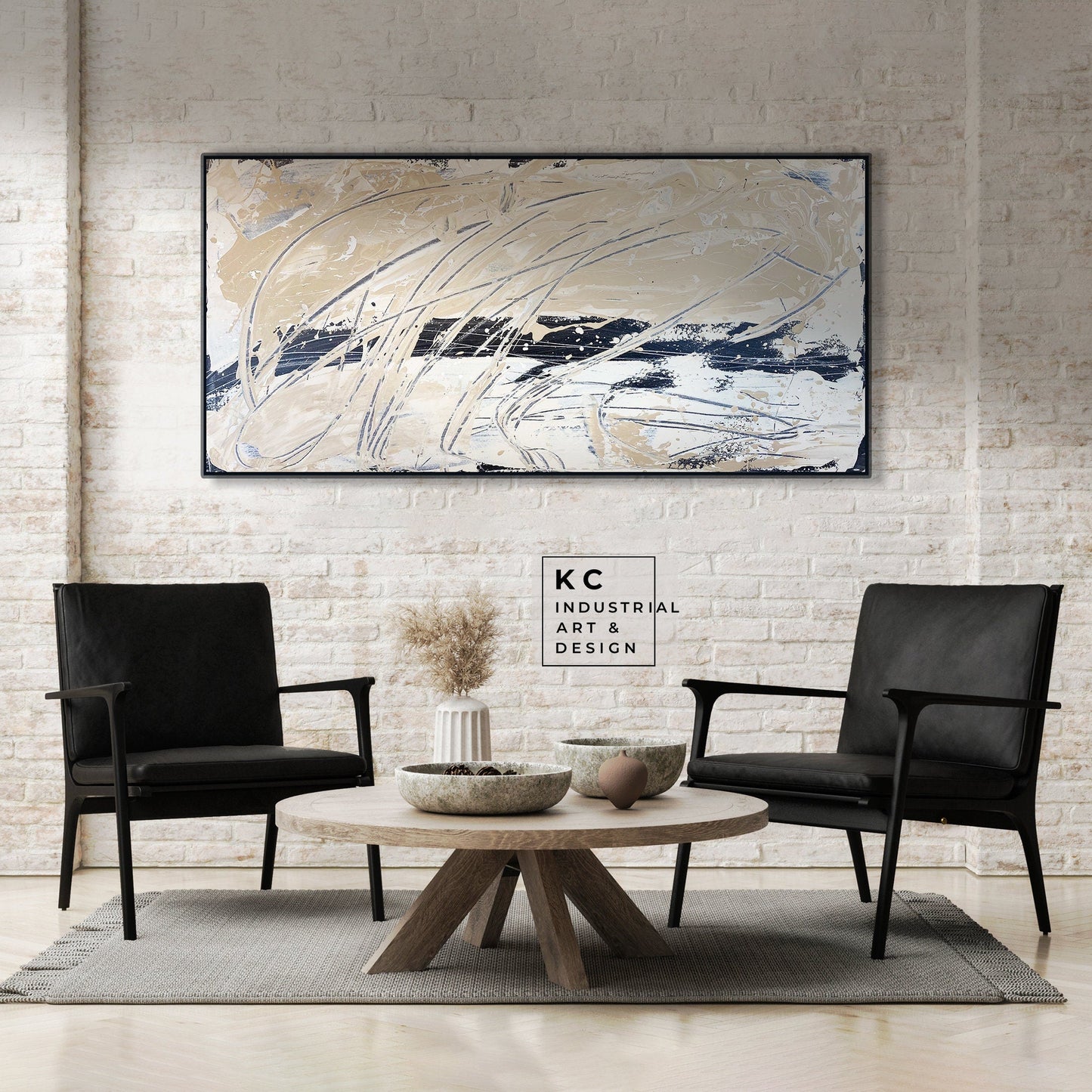 Black and Beige | Textured |Abstract Neutral Original Painting on Canvas | #1 of 3 | Tan Cream Beige Black
