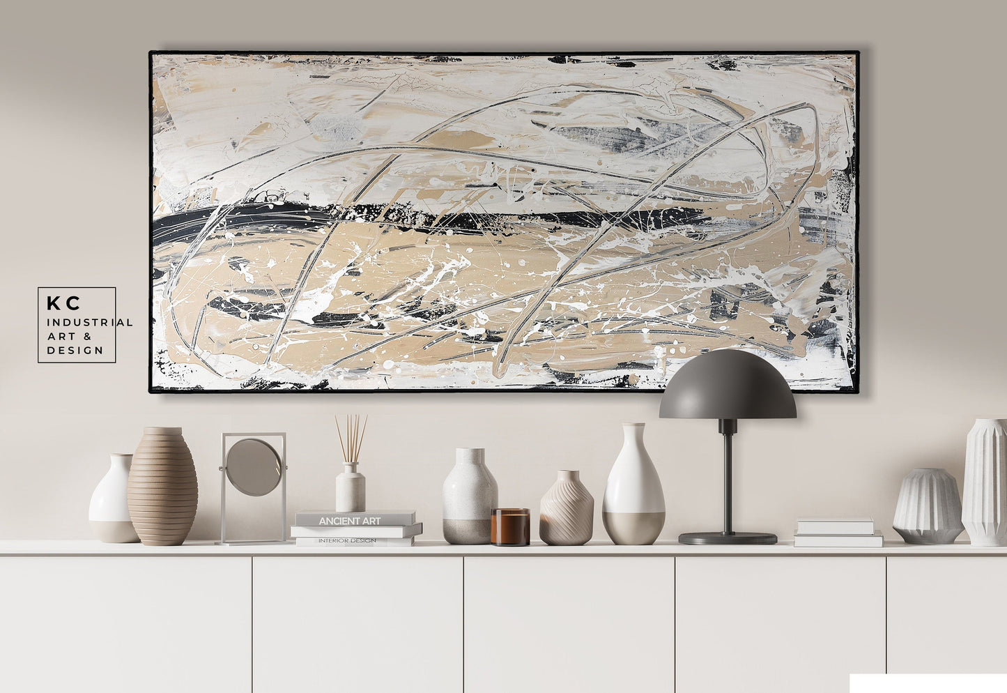 Black and Beige | Textured |Abstract Neutral Original Painting on Canvas | #3 of 3 | Tan Cream Beige Black