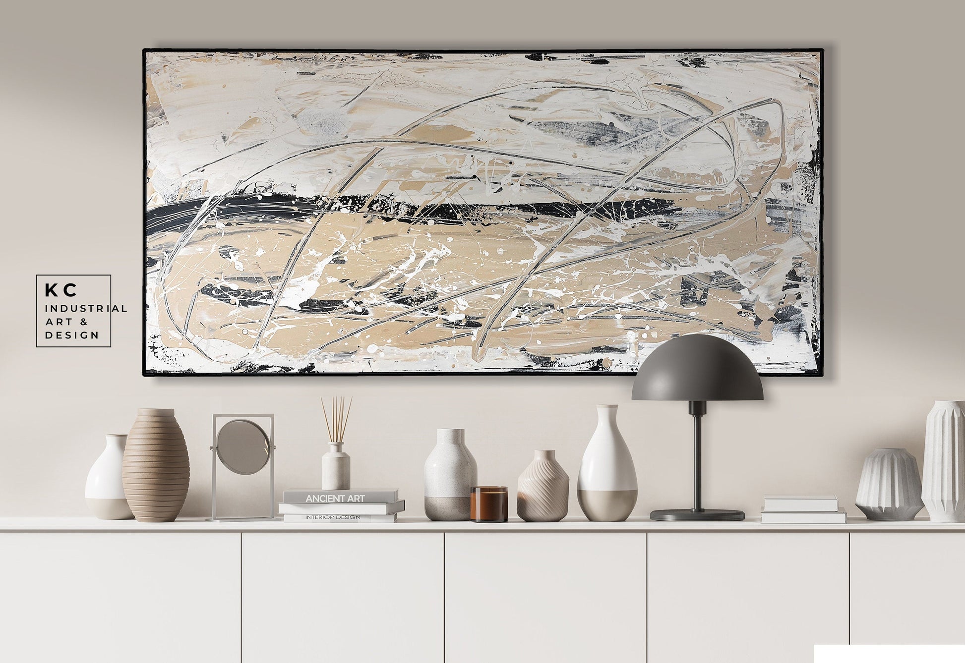 Black and Beige | Textured |Abstract Neutral Original Painting on Canvas | #3 of 3 | Tan Cream Beige Black