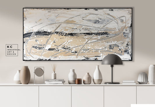 Black and Beige | Textured |Abstract Neutral Original Painting on Canvas | #3 of 3 | Tan Cream Beige Black