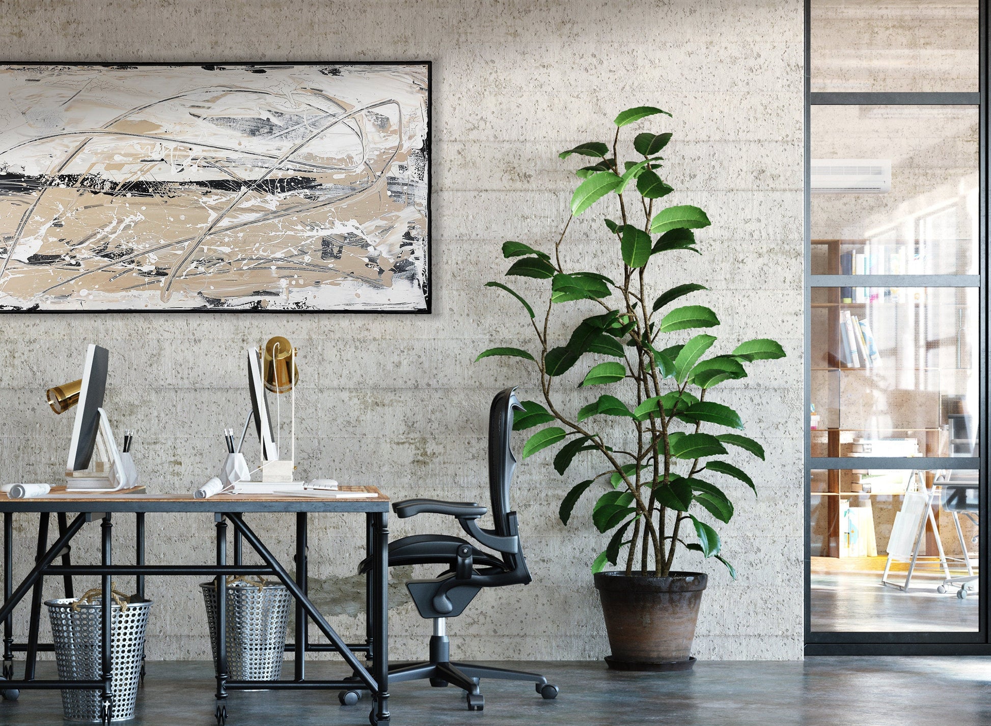 Black and Beige | Textured |Abstract Neutral Original Painting on Canvas | #3 of 3 | Tan Cream Beige Black
