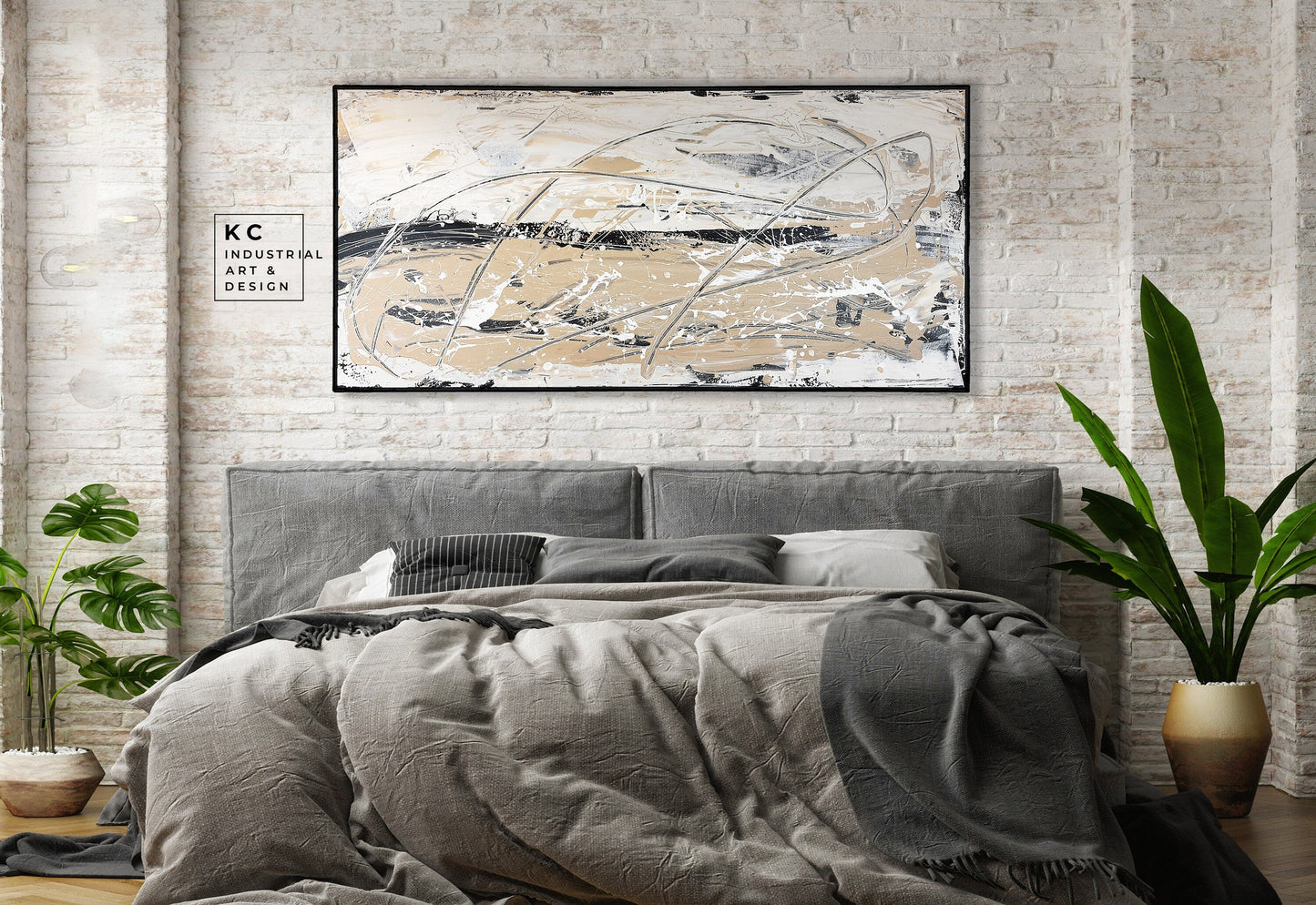 Black and Beige | Textured |Abstract Neutral Original Painting on Canvas | #3 of 3 | Tan Cream Beige Black