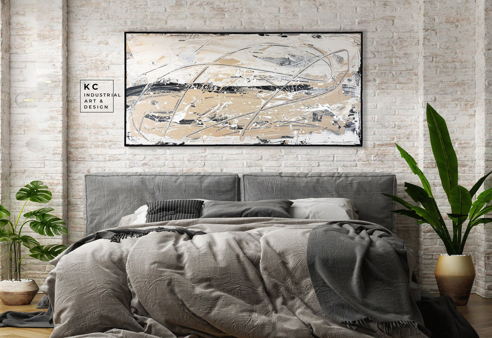 Black and Beige | Textured |Abstract Neutral Original Painting on Canvas | #3 of 3 | Tan Cream Beige Black