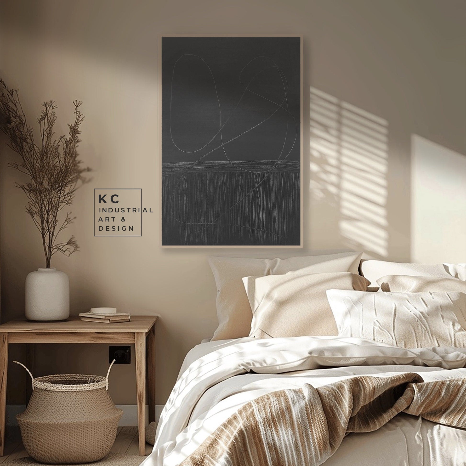 Abstract Minimalist Primitive Ancient Japandi Wabi-Sabi Style Original Abstract Art | Charcoal Gray Black KC Industrial Art & Design