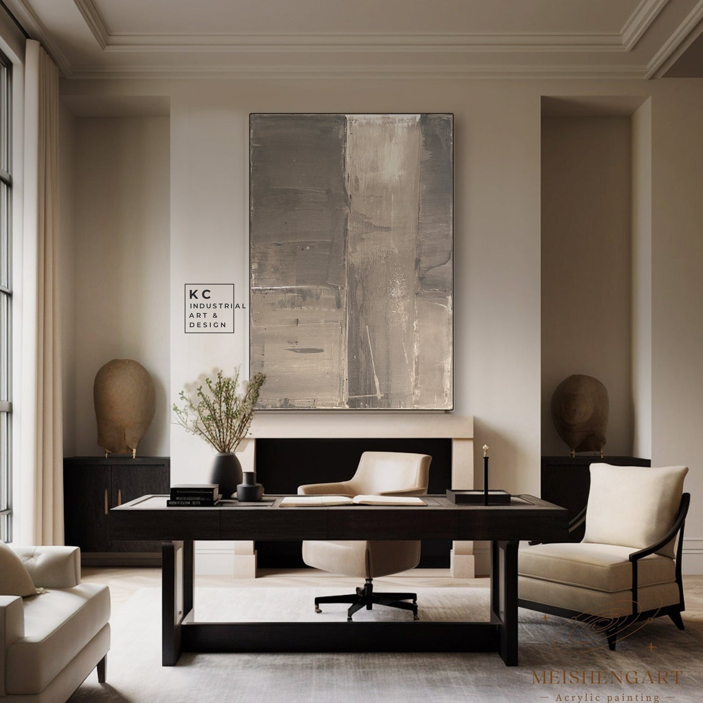 Modern Organic Wabi-Sabi Style | Abstract | Minimalist | Ancient | Primitive | Japandi | Original | Art | Brown Tan Beige KC Industrial Art & Design