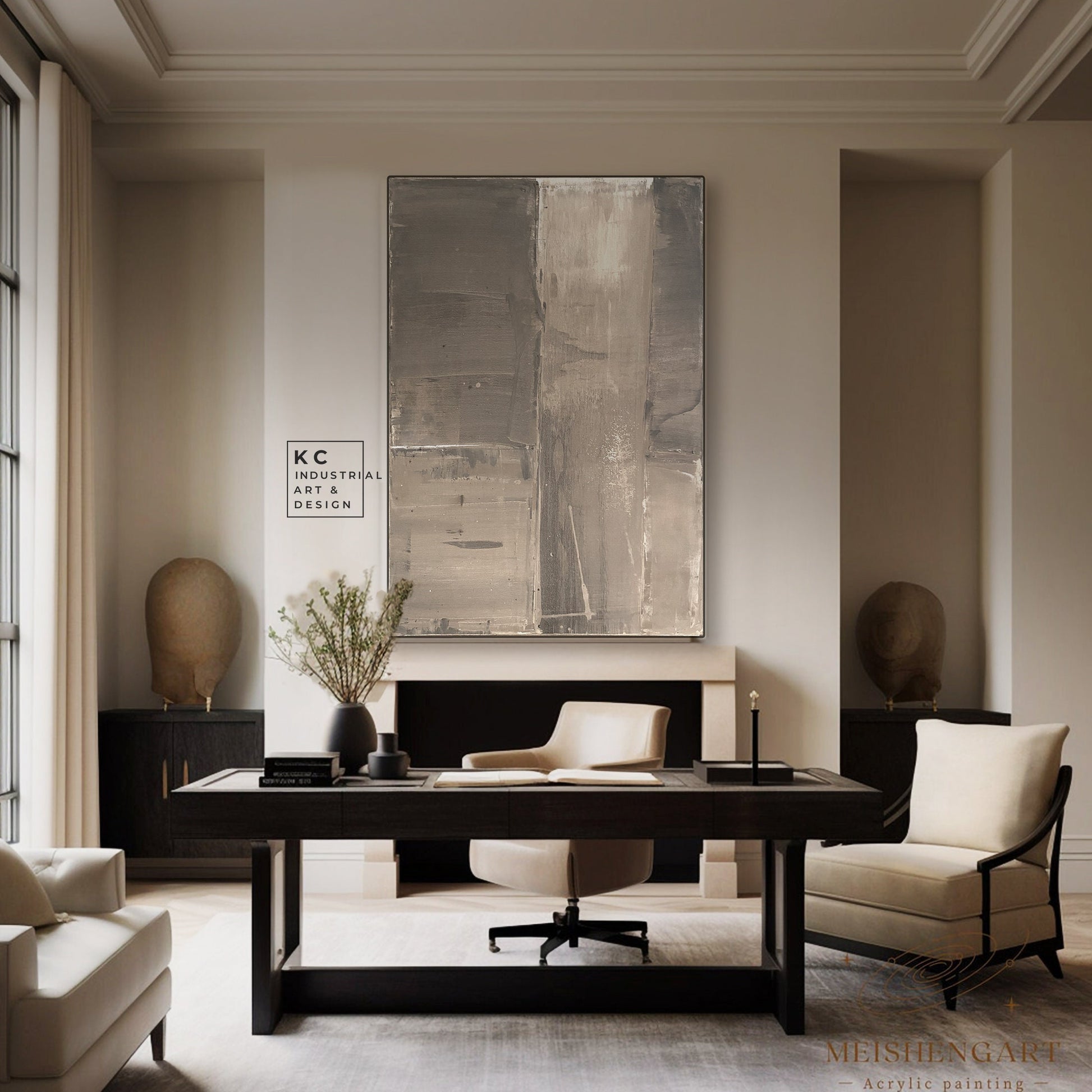 Modern Organic Wabi-Sabi Style | Abstract | Minimalist | Ancient | Primitive | Japandi | Original | Art | Brown Tan Beige KC Industrial Art & Design