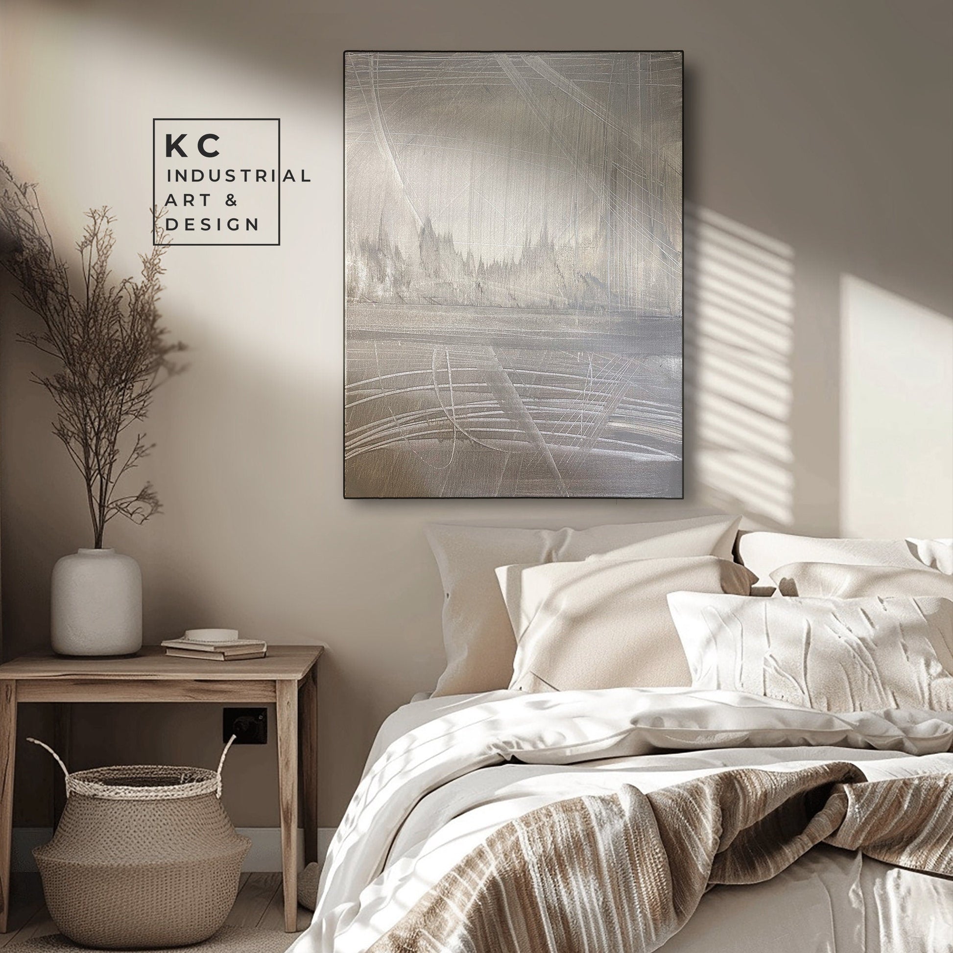 Modern Organic Abstract | Minimalist | Ancient | Primitive | Japandi | Wabi-Sabi Style Original | Art | Beige Cream | Shroud KC Industrial Art & Design