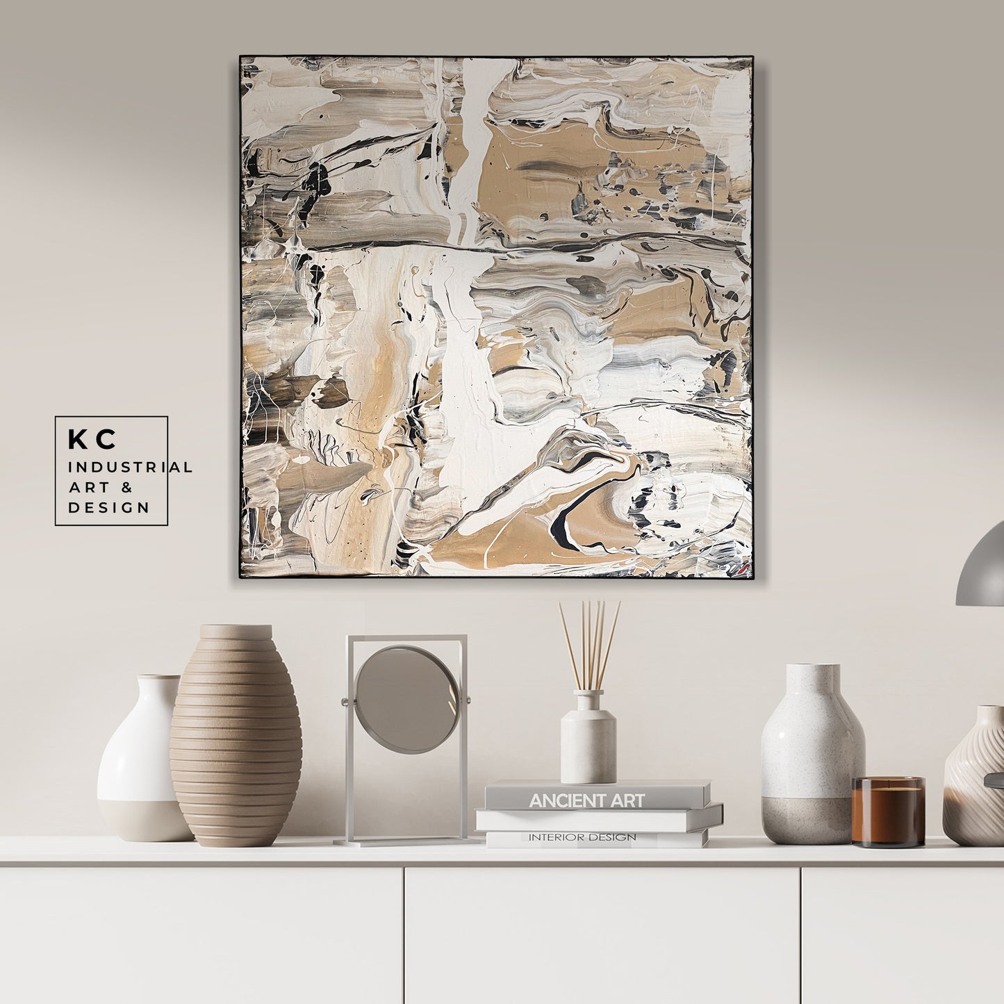 Black and Beige | Textured Series #4 | Abstract Minimalist Neutral Original Painting on Canvas | Tan Cream Beige Black