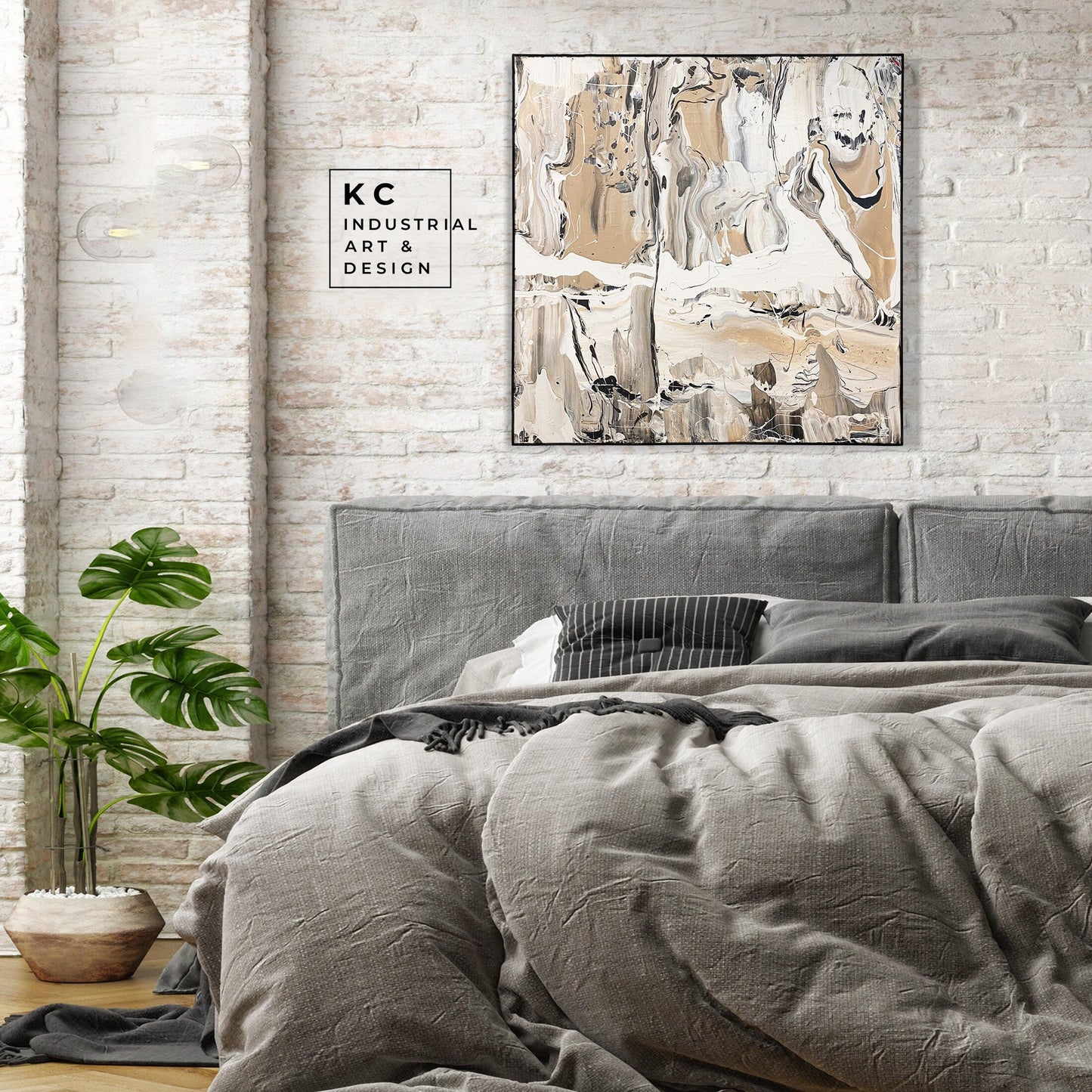 Black and Beige | Textured Series #4 | Abstract Minimalist Neutral Original Painting on Canvas | Tan Cream Beige Black