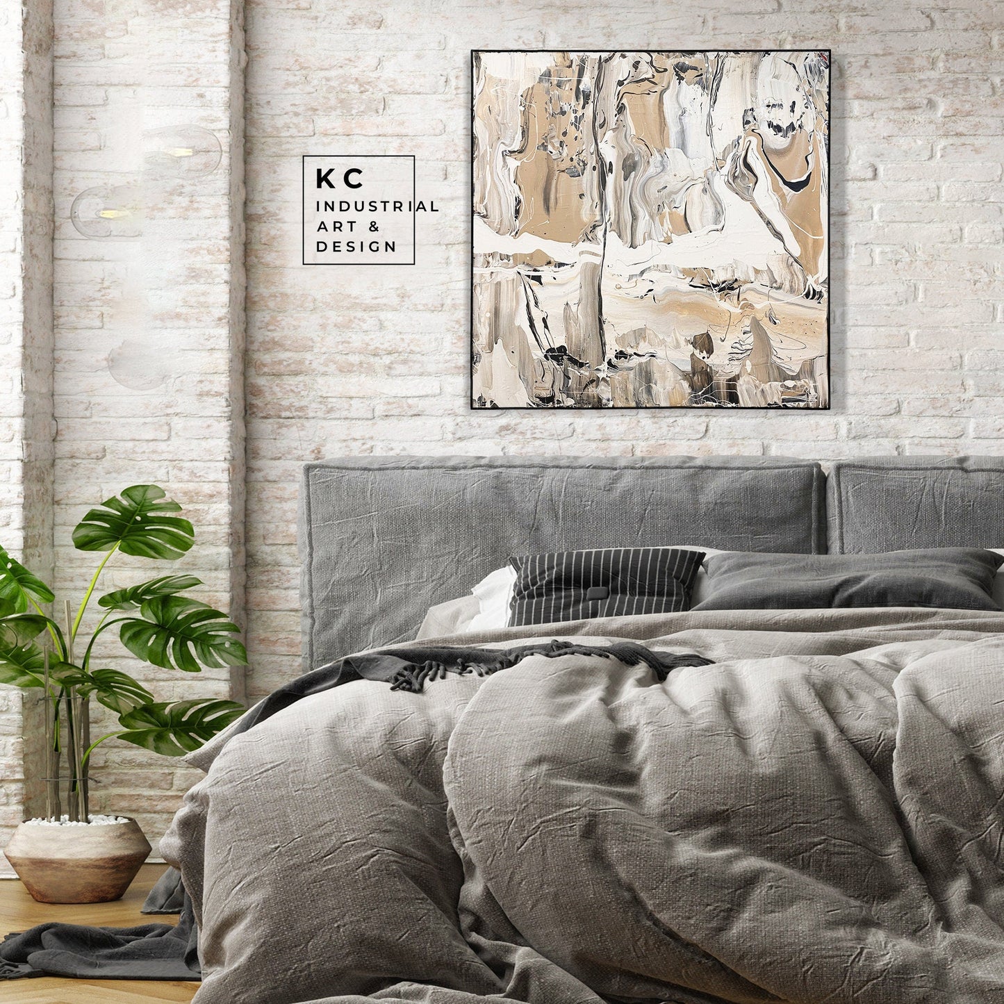 Black and Beige | Textured Series #4 | Abstract Minimalist Neutral Original Painting on Canvas | Tan Cream Beige Black