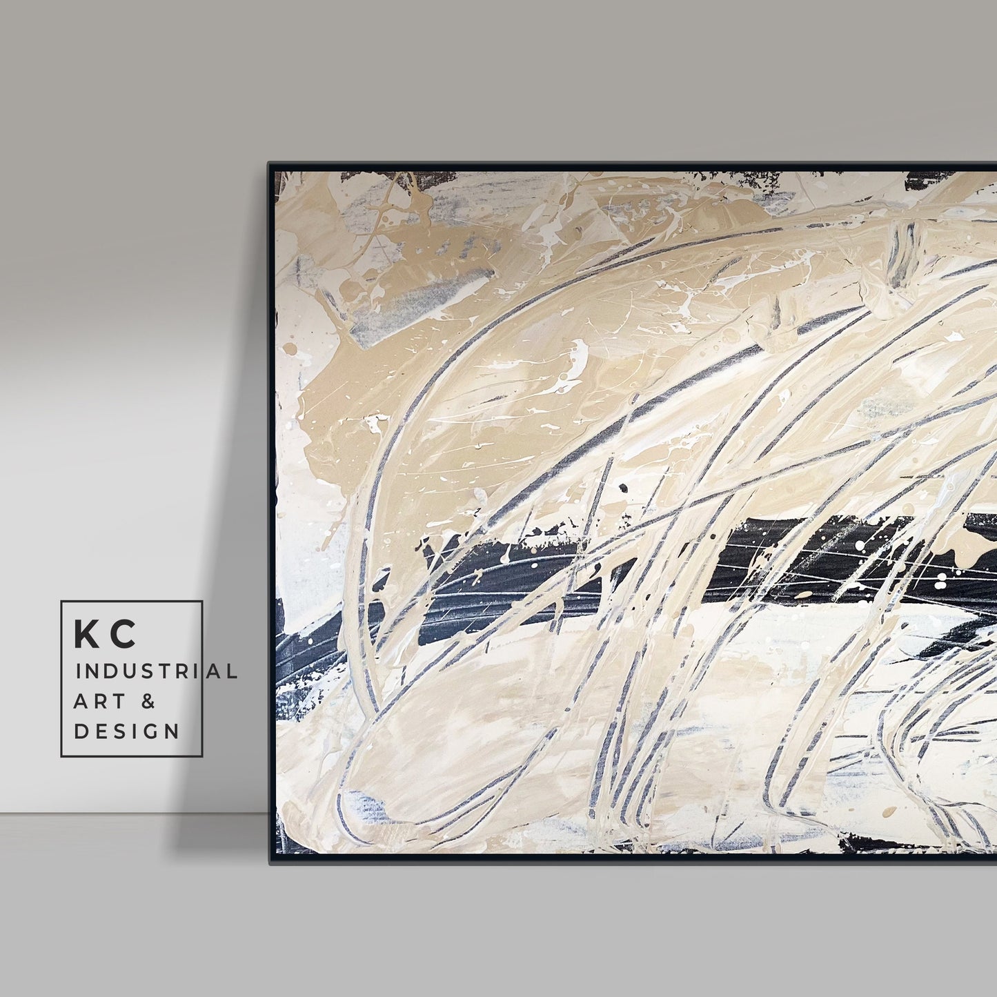 Black and Beige | Textured |Abstract Neutral Original Painting on Canvas | #1 of 3 | Tan Cream Beige Black