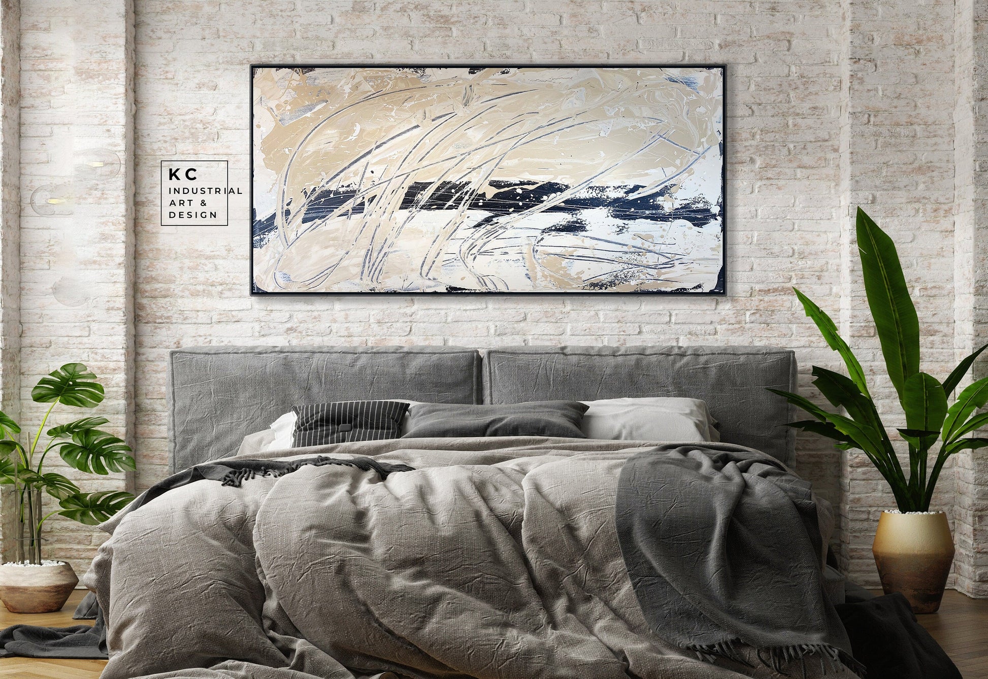 Black and Beige | Textured |Abstract Neutral Original Painting on Canvas | #1 of 3 | Tan Cream Beige Black