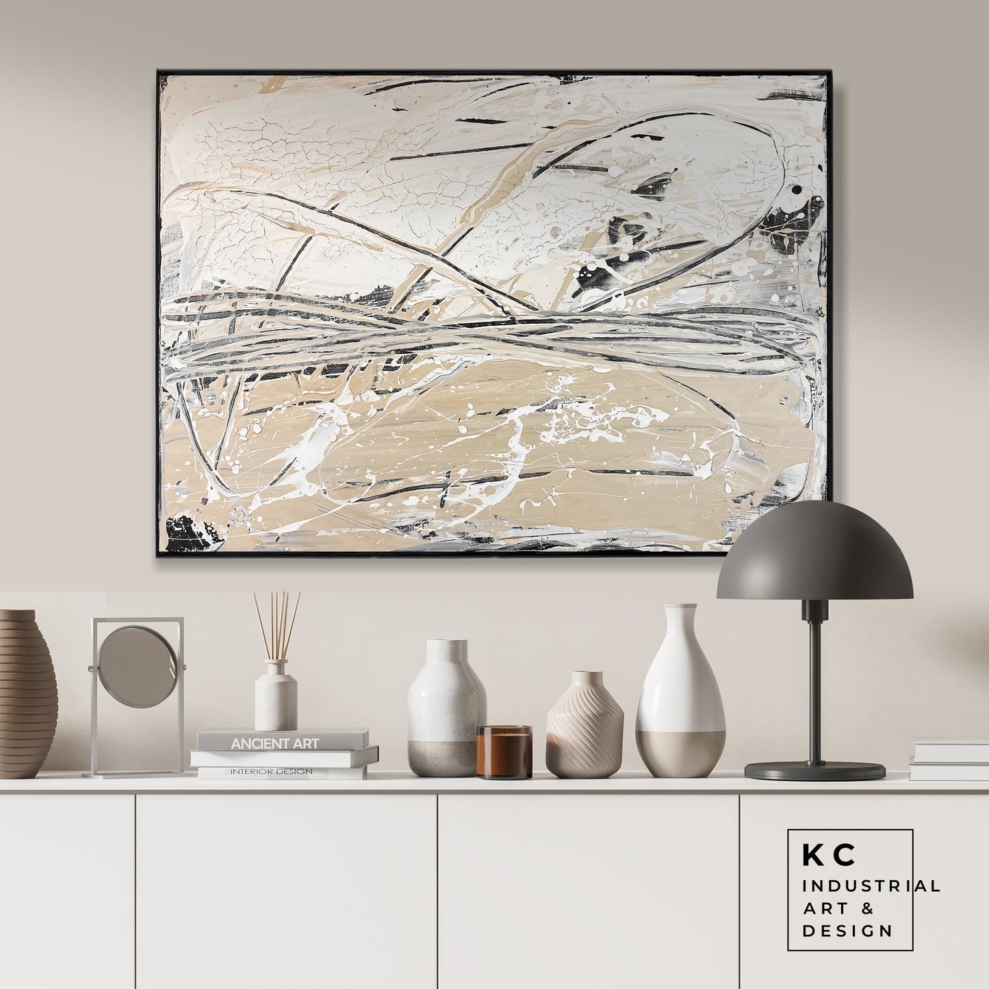 Black and Beige | Textured |Abstract Neutral Original Painting on Canvas | #2 of 3 | Tan Cream Beige Black