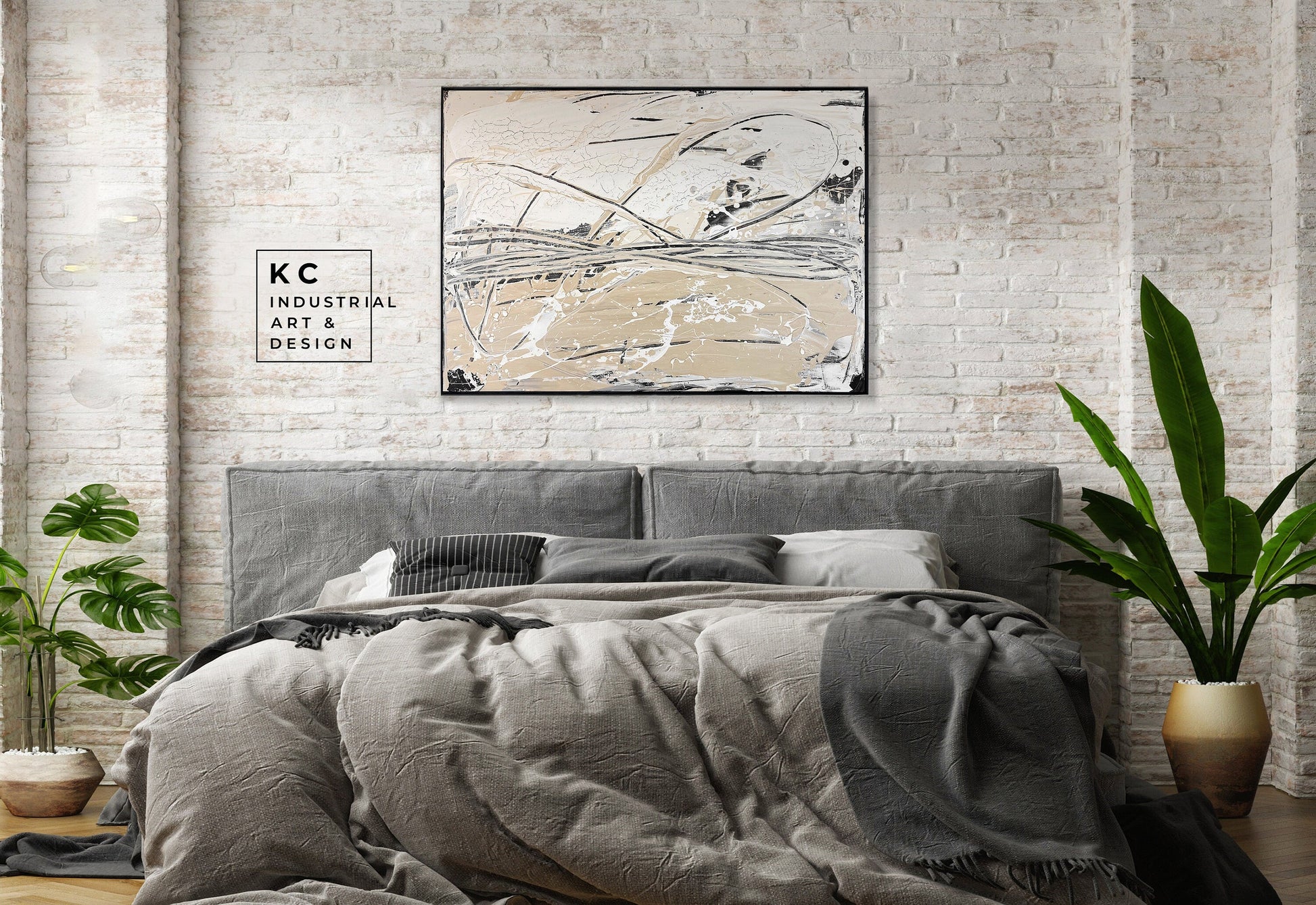 Black and Beige | Textured |Abstract Neutral Original Painting on Canvas | #2 of 3 | Tan Cream Beige Black