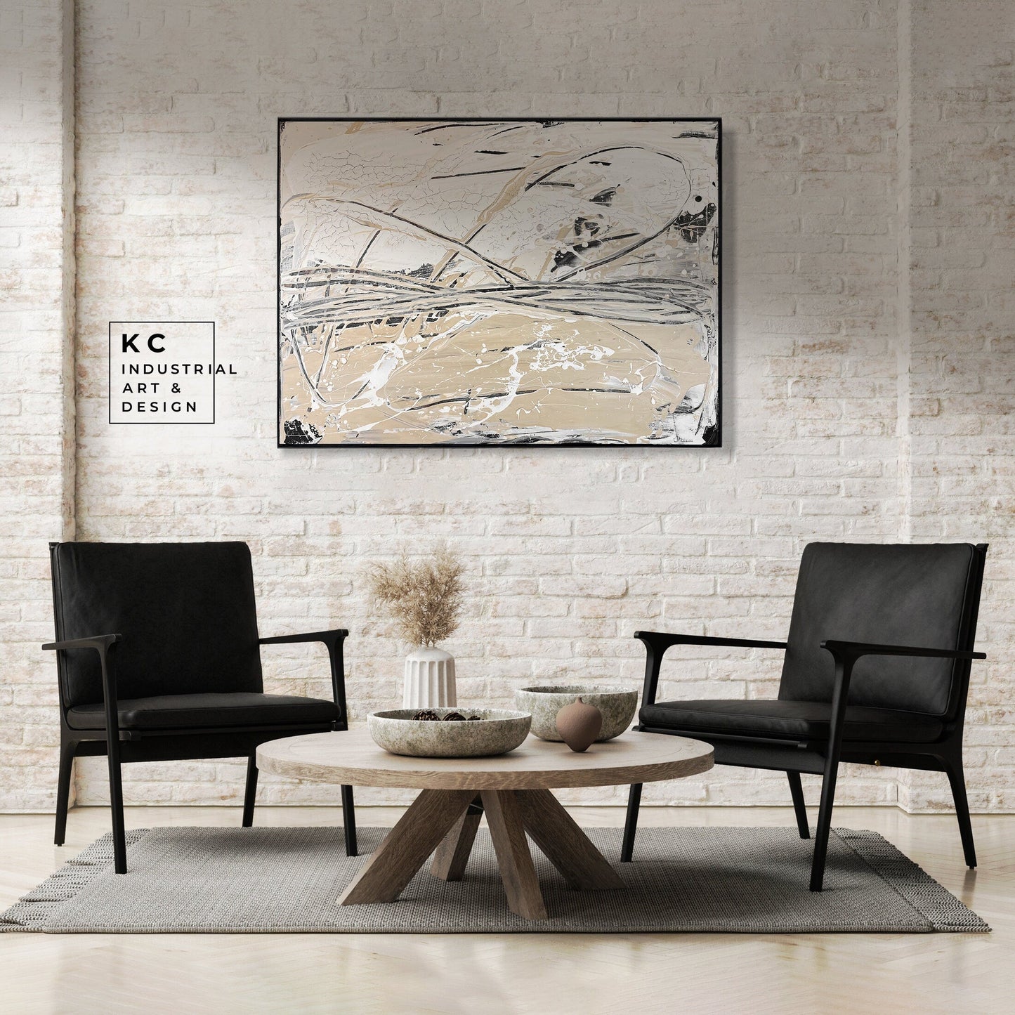 Black and Beige | Textured |Abstract Neutral Original Painting on Canvas | #2 of 3 | Tan Cream Beige Black
