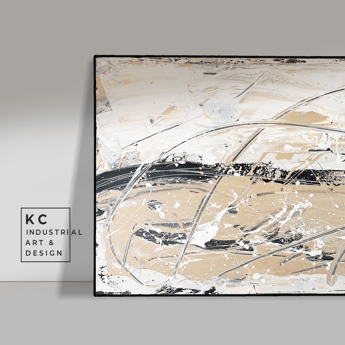 Black and Beige | Textured |Abstract Neutral Original Painting on Canvas | #3 of 3 | Tan Cream Beige Black