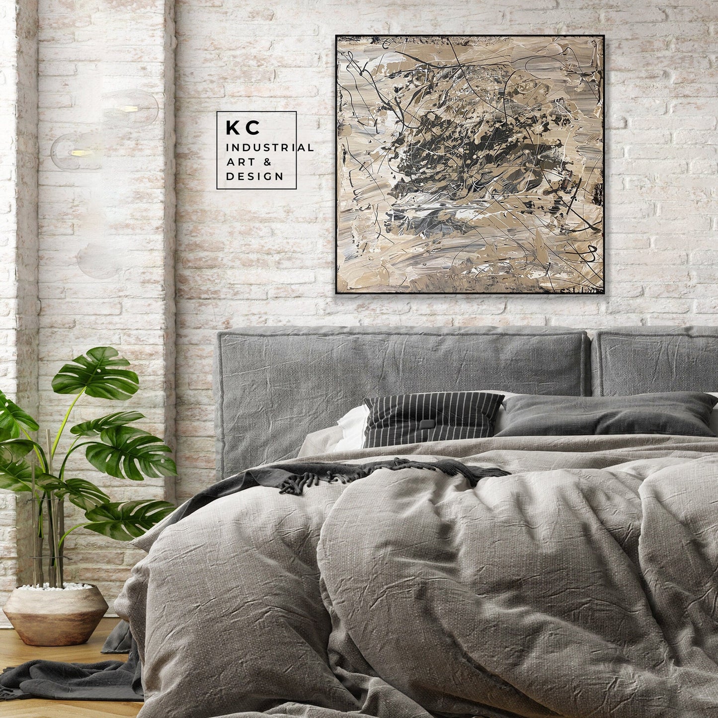 Black and Beige | Textured Series #6 | Abstract Minimalist Neutral Original Painting on Canvas | Tan Cream Beige Black
