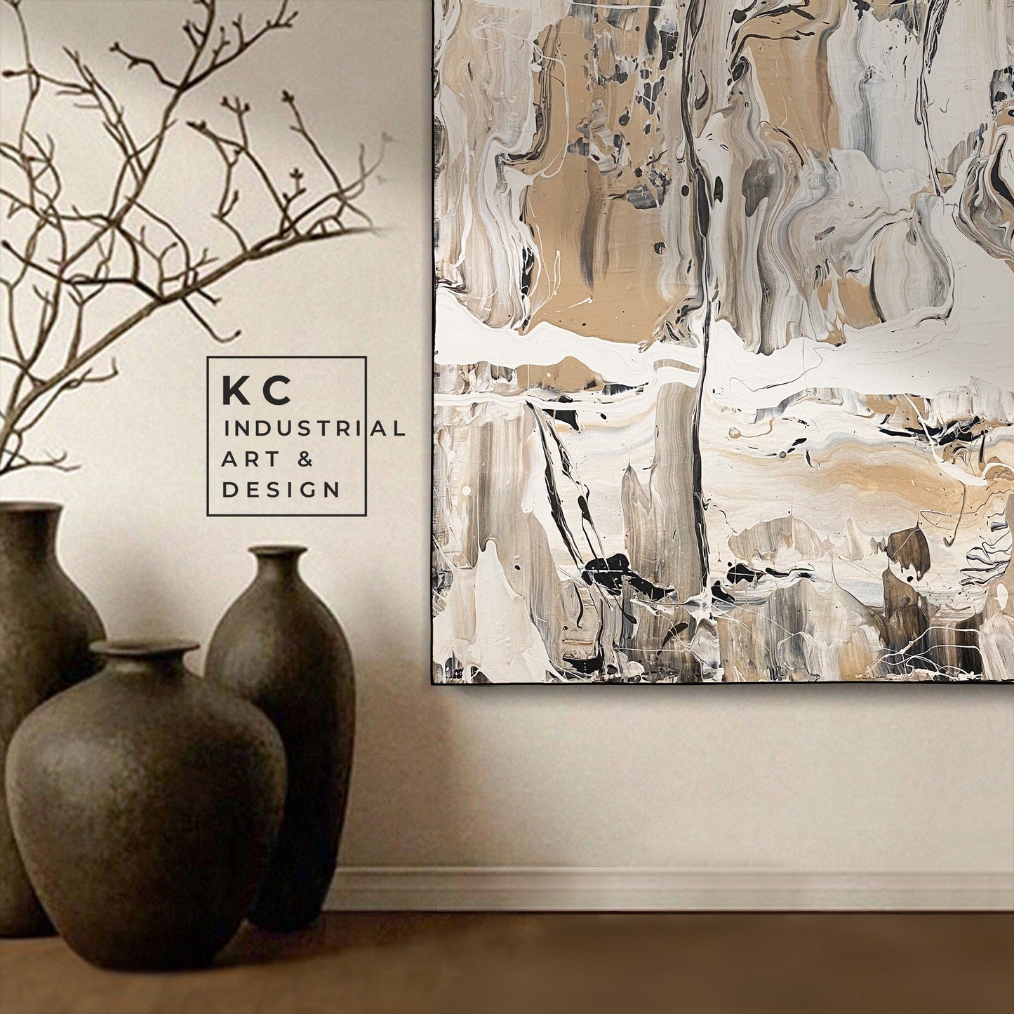 Black and Beige | Textured Series #4 | Abstract Minimalist Neutral Original Painting on Canvas | Tan Cream Beige Black