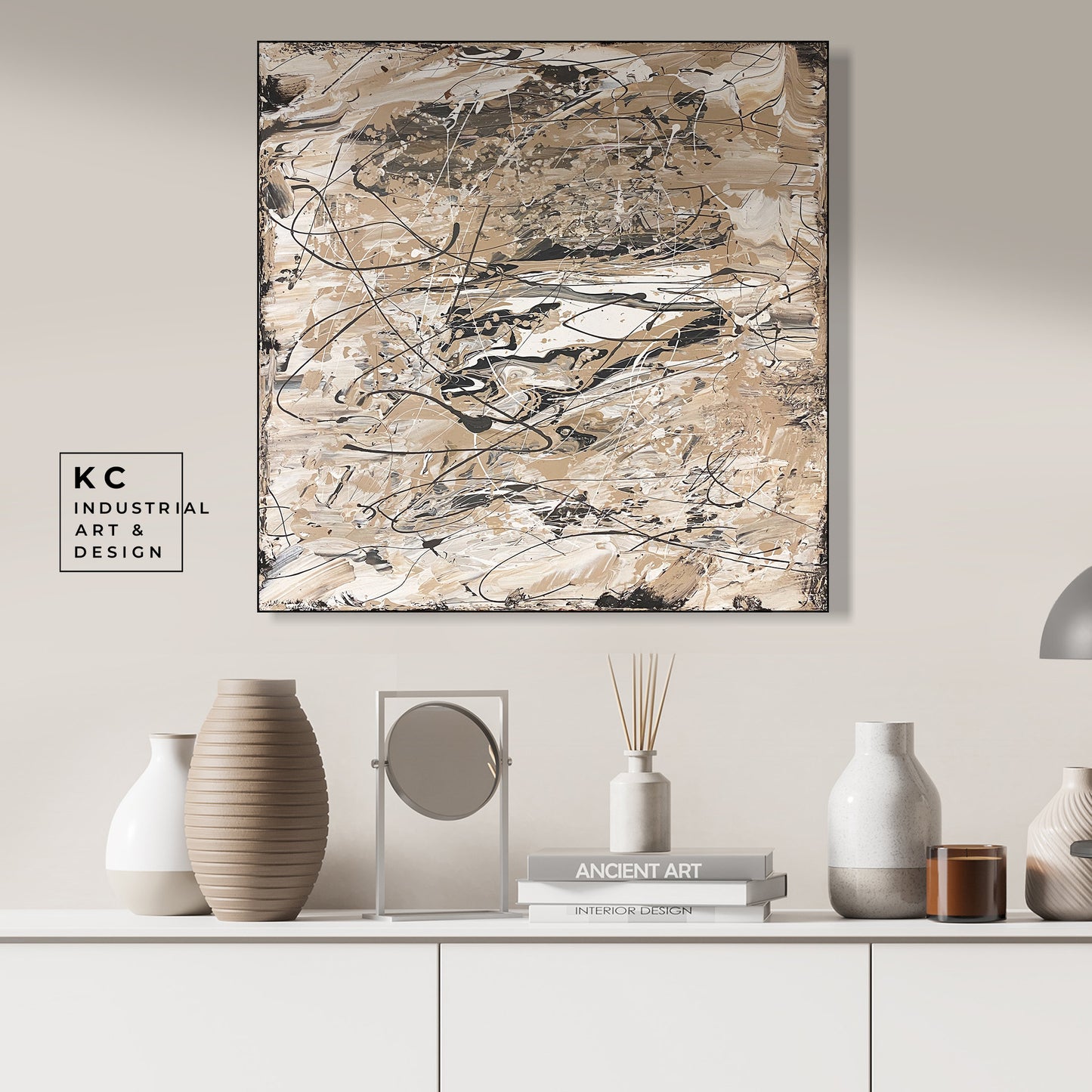 Black and Beige | Textured Series #5 | Abstract Minimalist Neutral Original Painting on Canvas | Tan Cream Beige Black