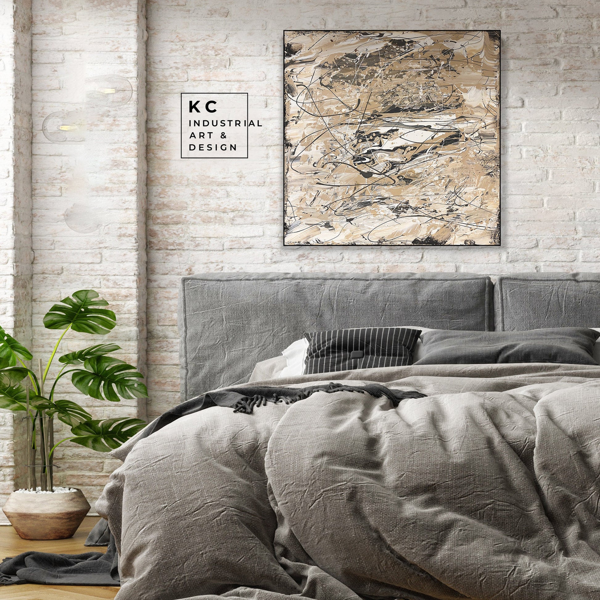 Black and Beige | Textured Series #5 | Abstract Minimalist Neutral Original Painting on Canvas | Tan Cream Beige Black