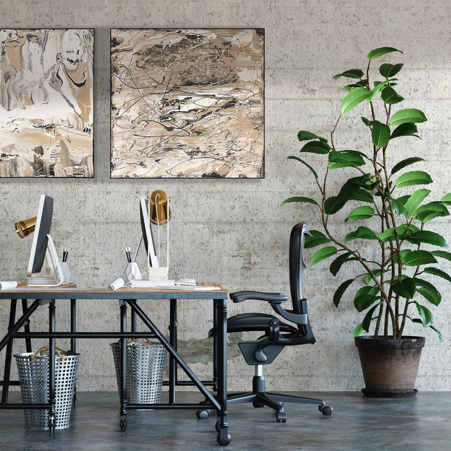 Black and Beige | Textured Series #5 | Abstract Minimalist Neutral Original Painting on Canvas | Tan Cream Beige Black